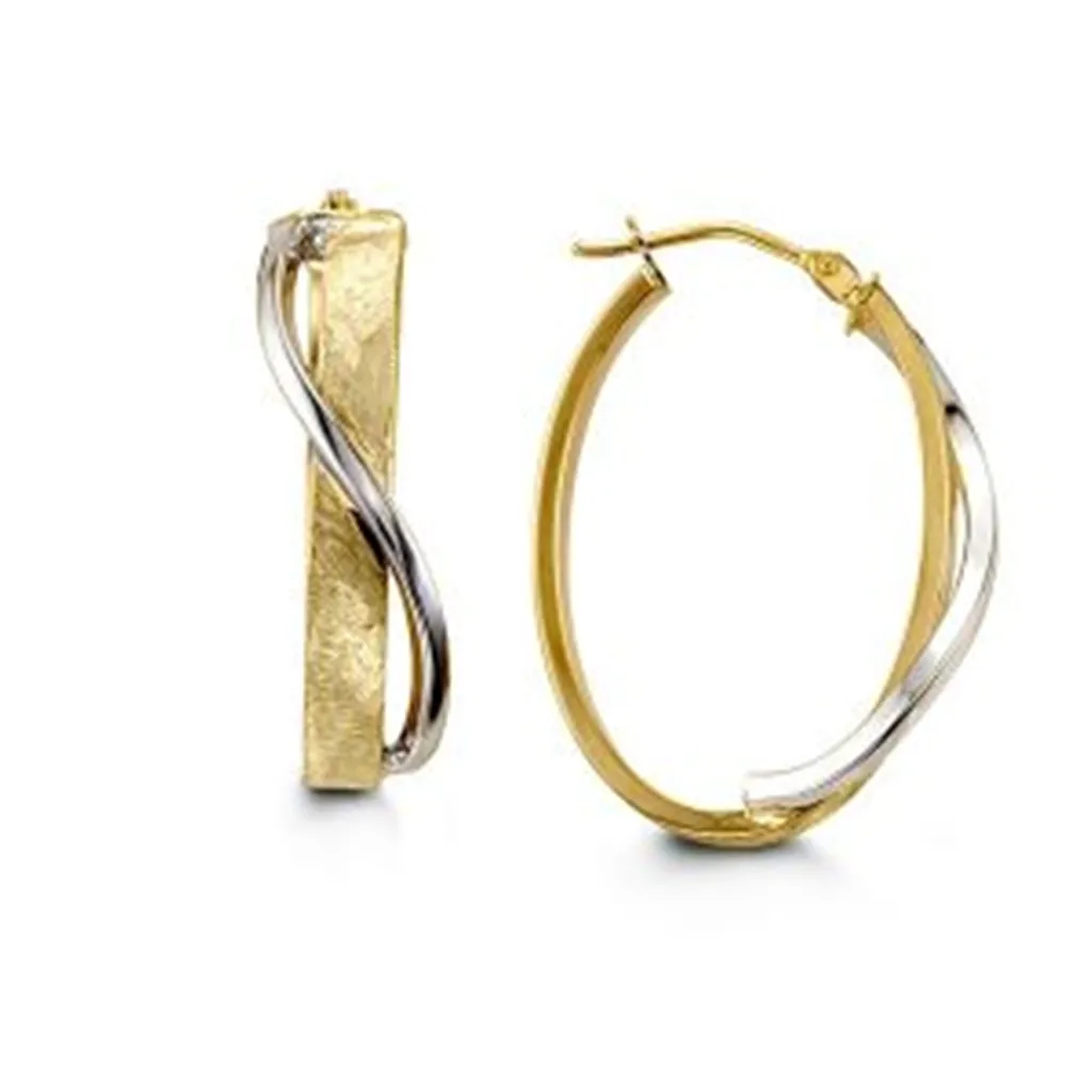 10K Two Tone Gold Wrap Oval Hoop Earrings