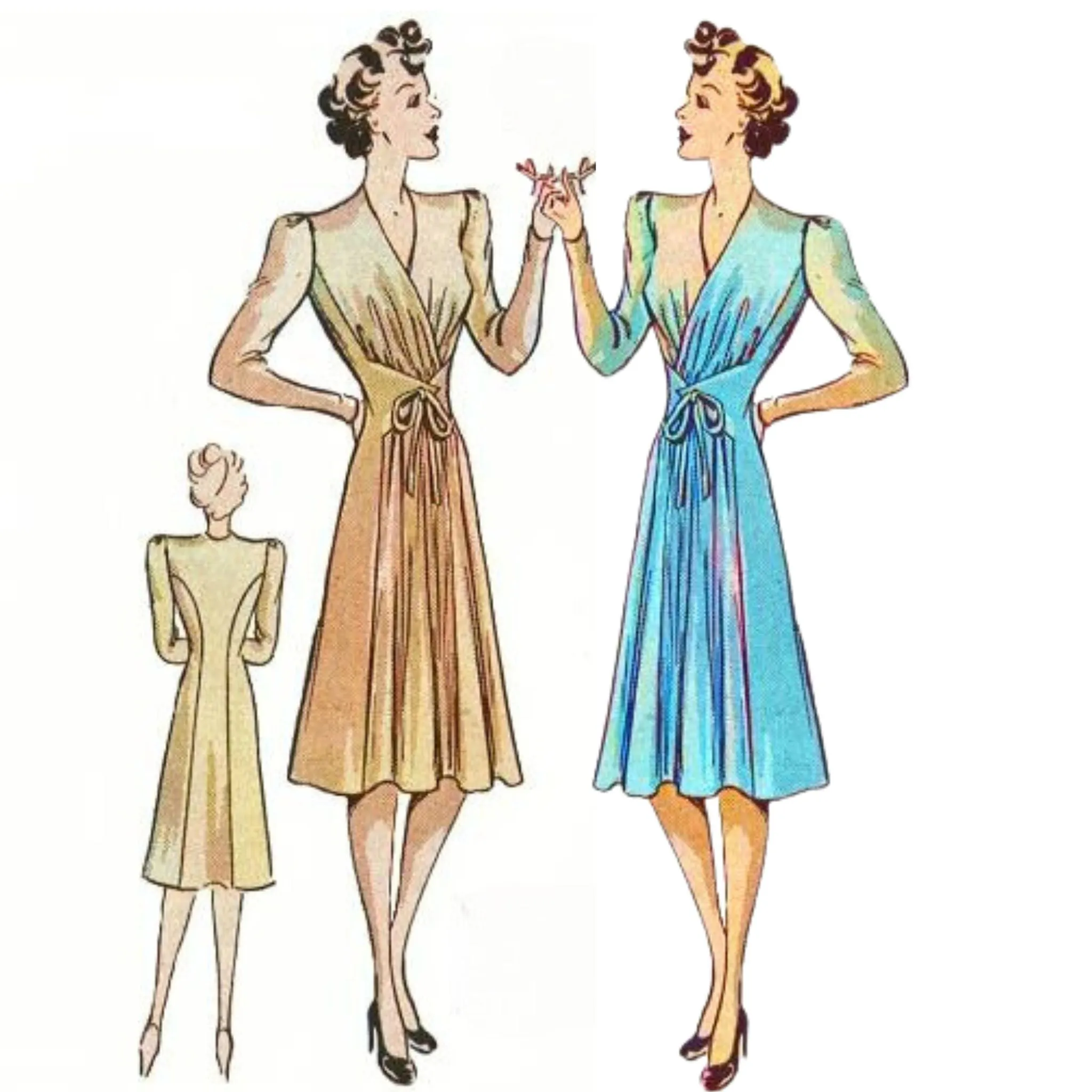 1940's Sewing Pattern - Tie Front Frock Dress Wrap Adjustable  - Bust 36" (91.4cm)