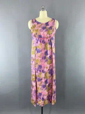 1960s Vintage Pink Floral Print Maxi Dress