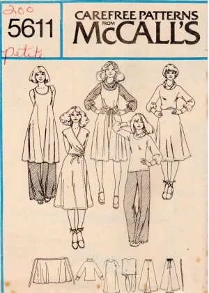 1970's McCall's "Non-Stop" Dress, Wrap Top, Wrap Skirt and Pants Pattern - Bust 31.5" - No. 5611