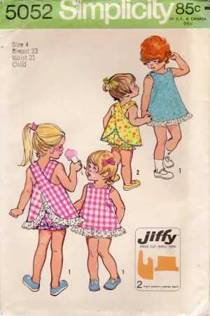 1970's Simplicity Child's Jiffy Crossover Dress and Bloomers - Chest 23" - No. 5052