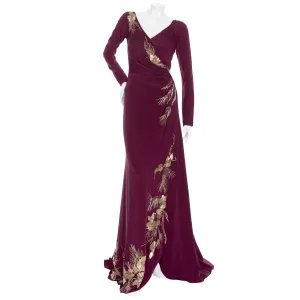 2000s Purple and Gold Floral Beaded Gown