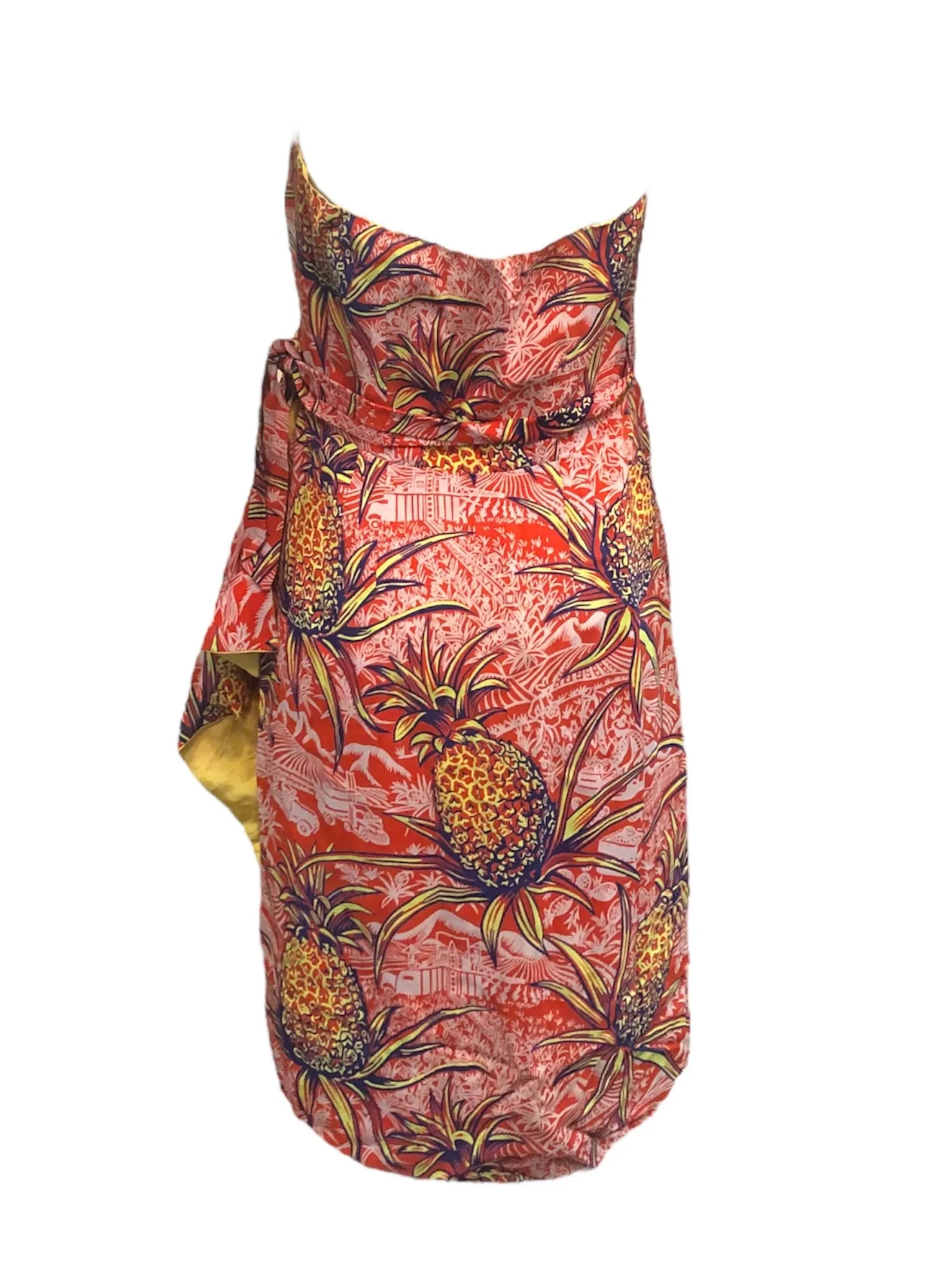 40s Rayon Red Hawaiian Pineapple Print Wrap Dress