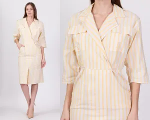 80s Yellow & White Striped Shirtdress - Small