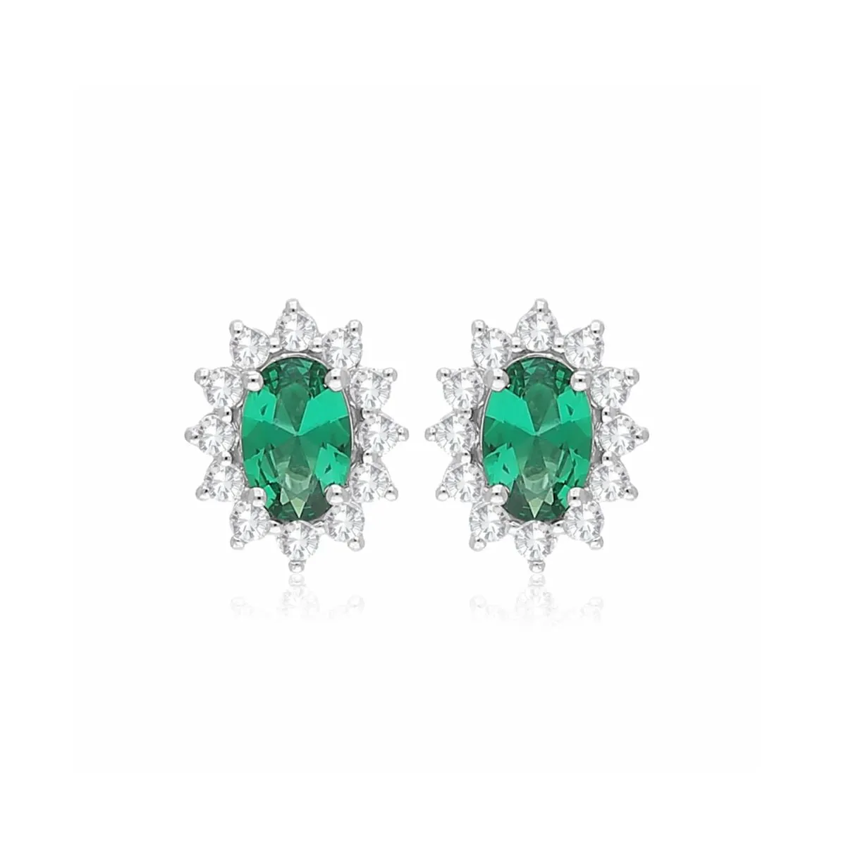 9K White Gold Emerald & Diamond Stud Earrings.