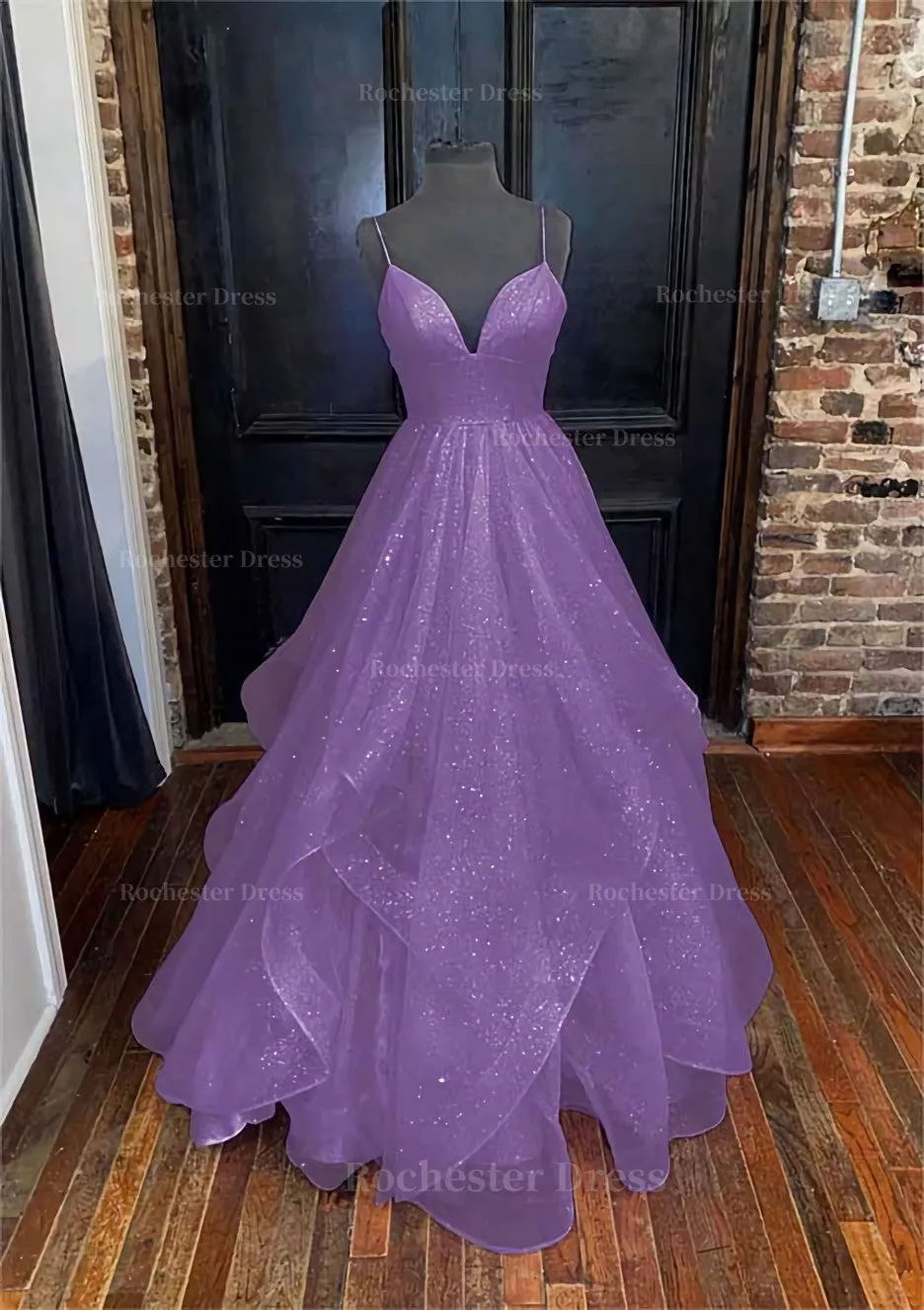 A-line Princess Sweetheart Sleeveless Long/Floor-Length Tulle Sparkling Prom Dress