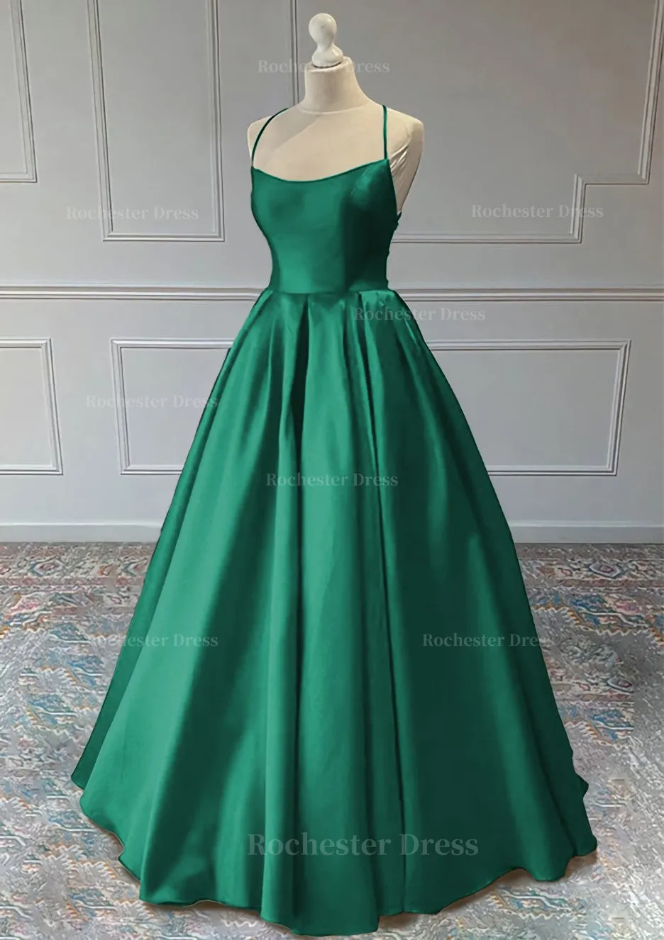 A-line Sleeveless Square Neckline Long/Floor-Length Satin Prom Dress