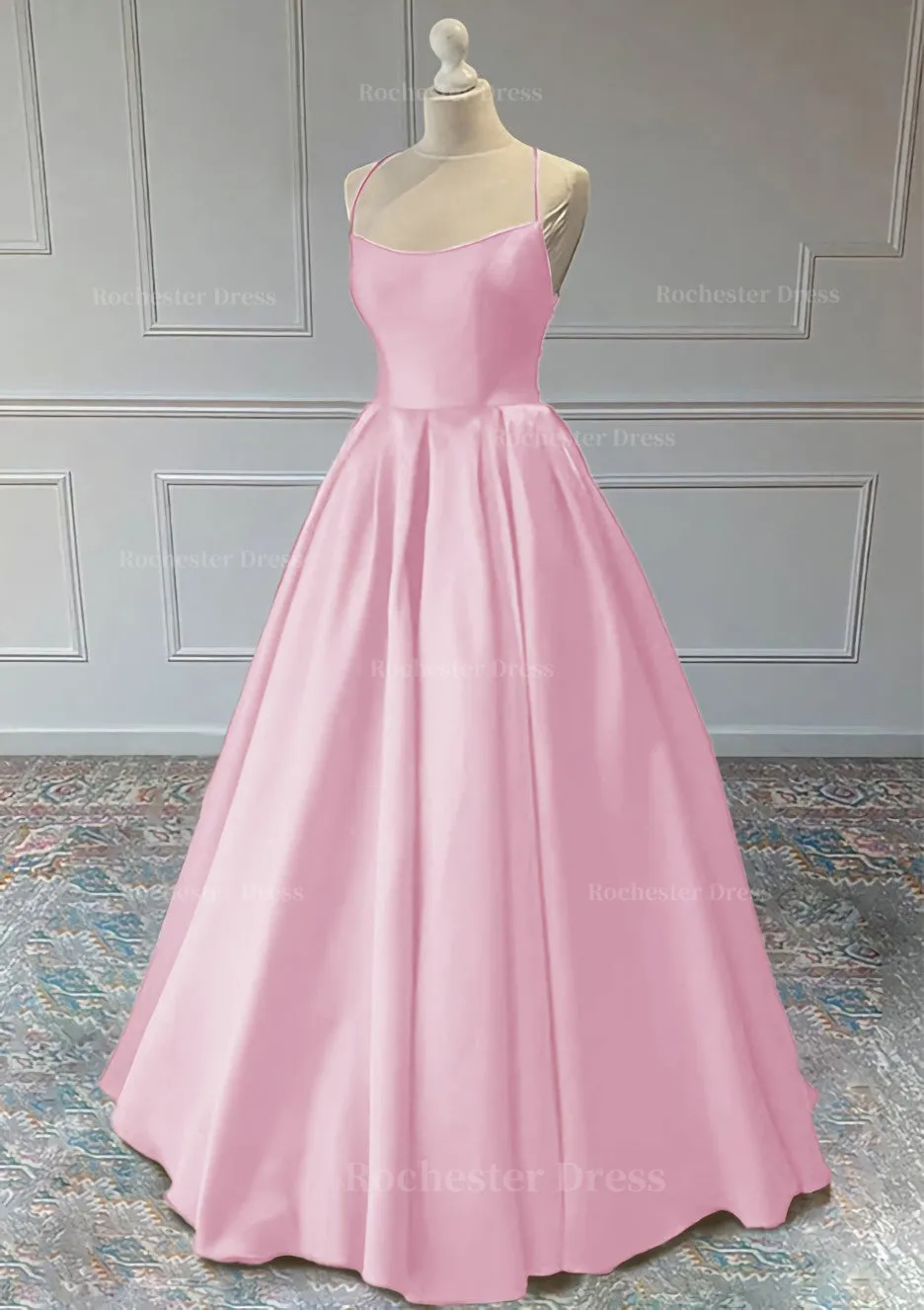 A-line Sleeveless Square Neckline Long/Floor-Length Satin Prom Dress