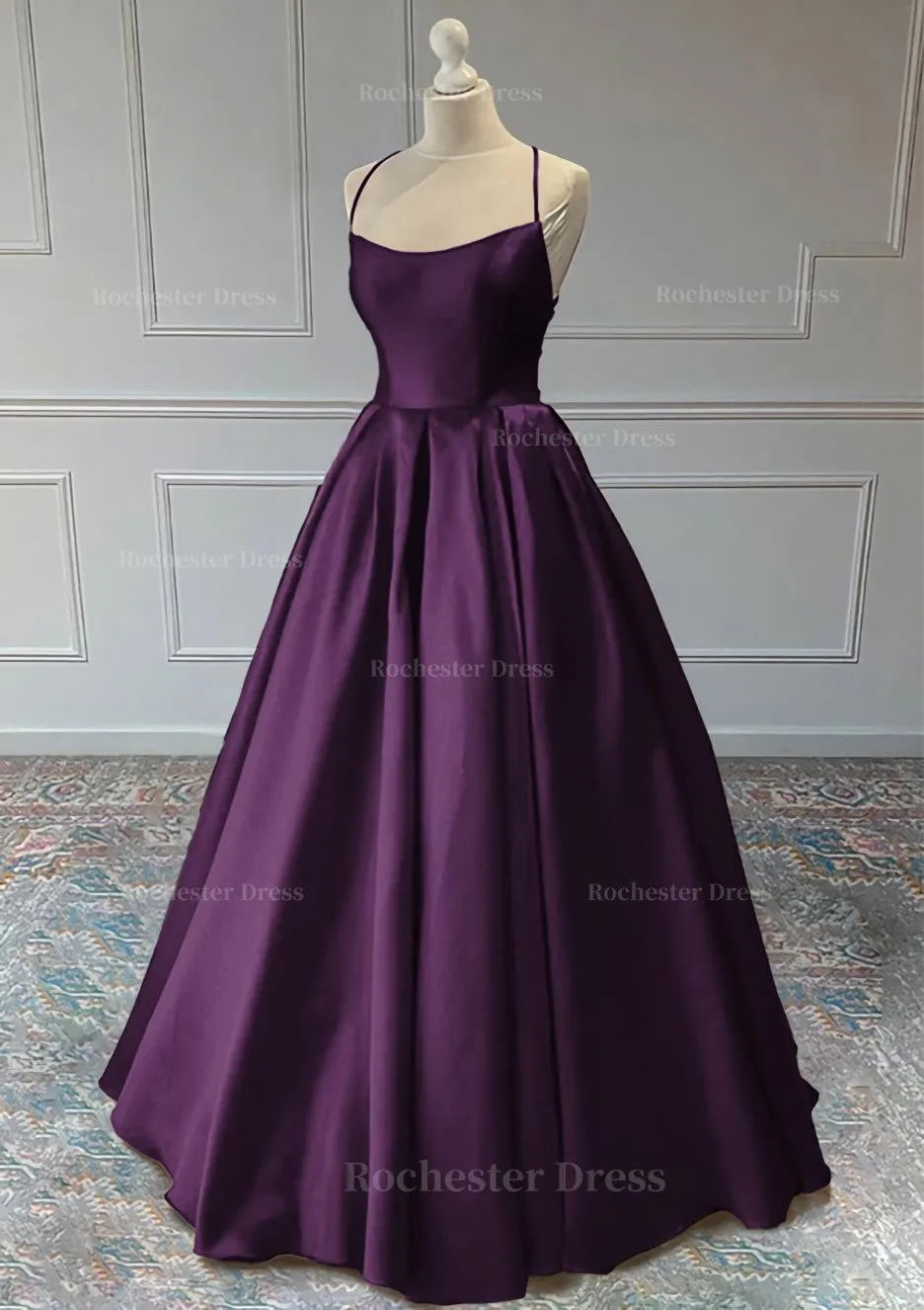 A-line Sleeveless Square Neckline Long/Floor-Length Satin Prom Dress