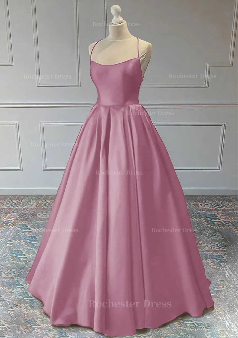 A-line Sleeveless Square Neckline Long/Floor-Length Satin Prom Dress