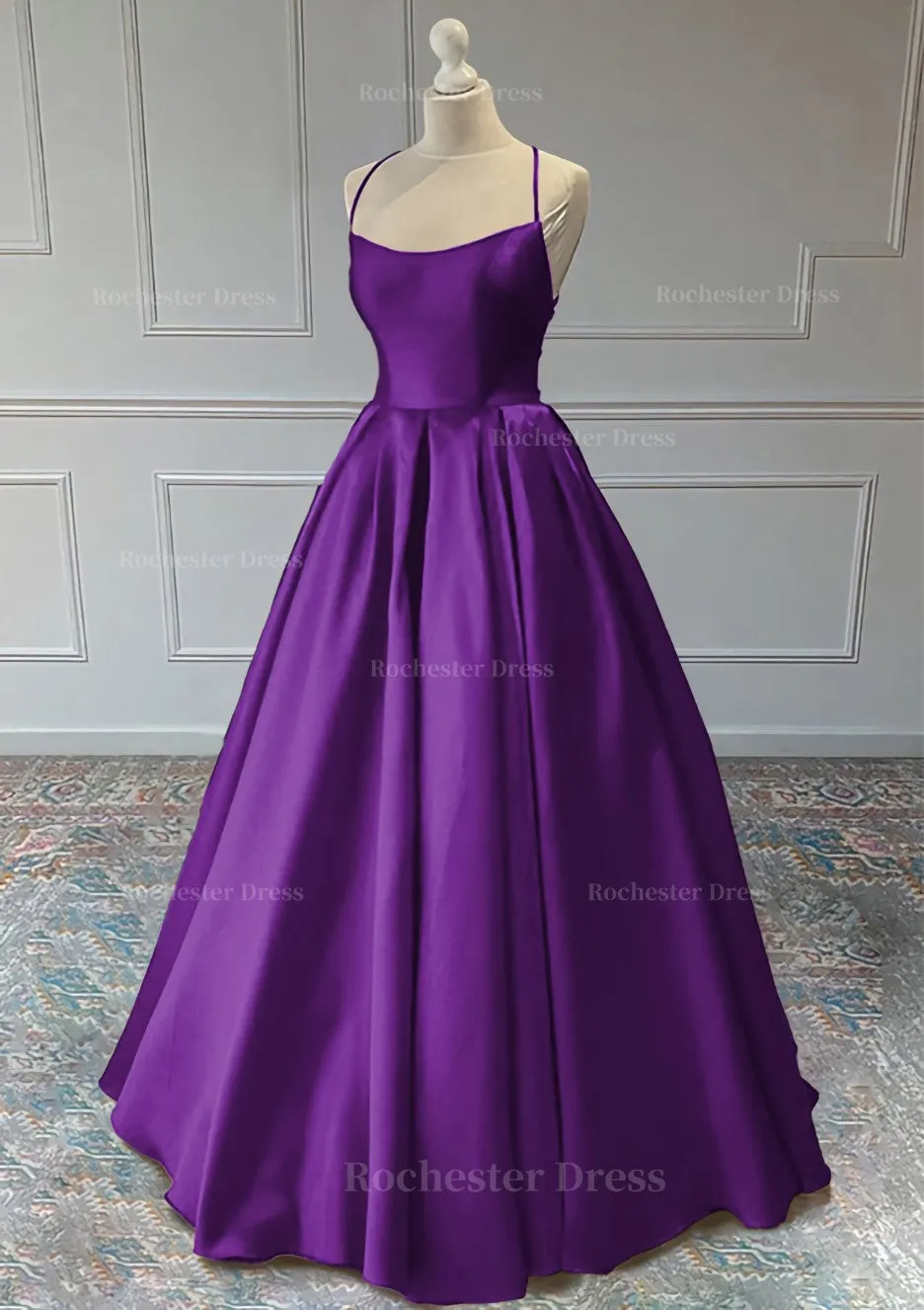 A-line Sleeveless Square Neckline Long/Floor-Length Satin Prom Dress