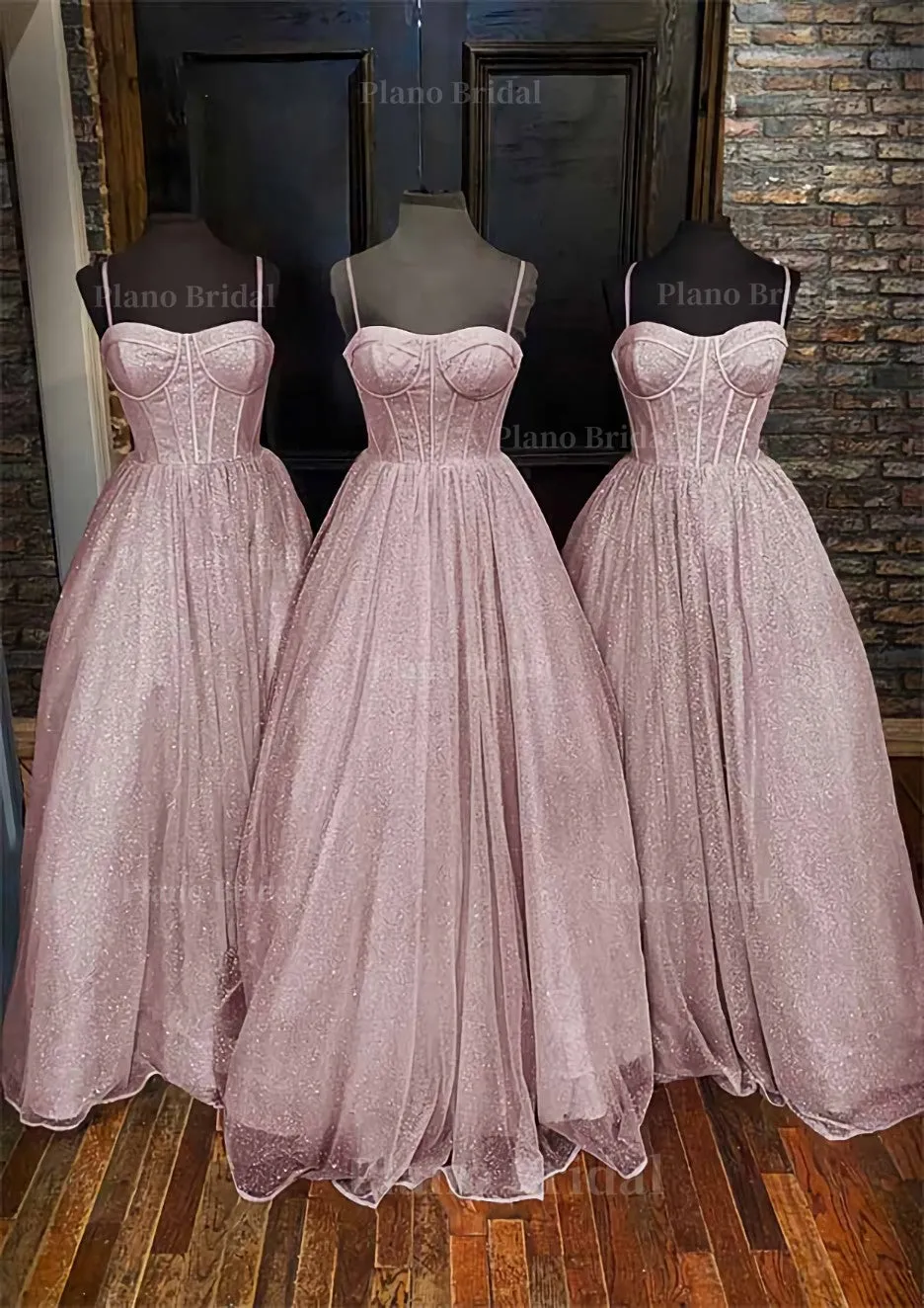 A-line Sweetheart Spaghetti Straps Long/Floor-Length Glitter Prom Dress With Pockets