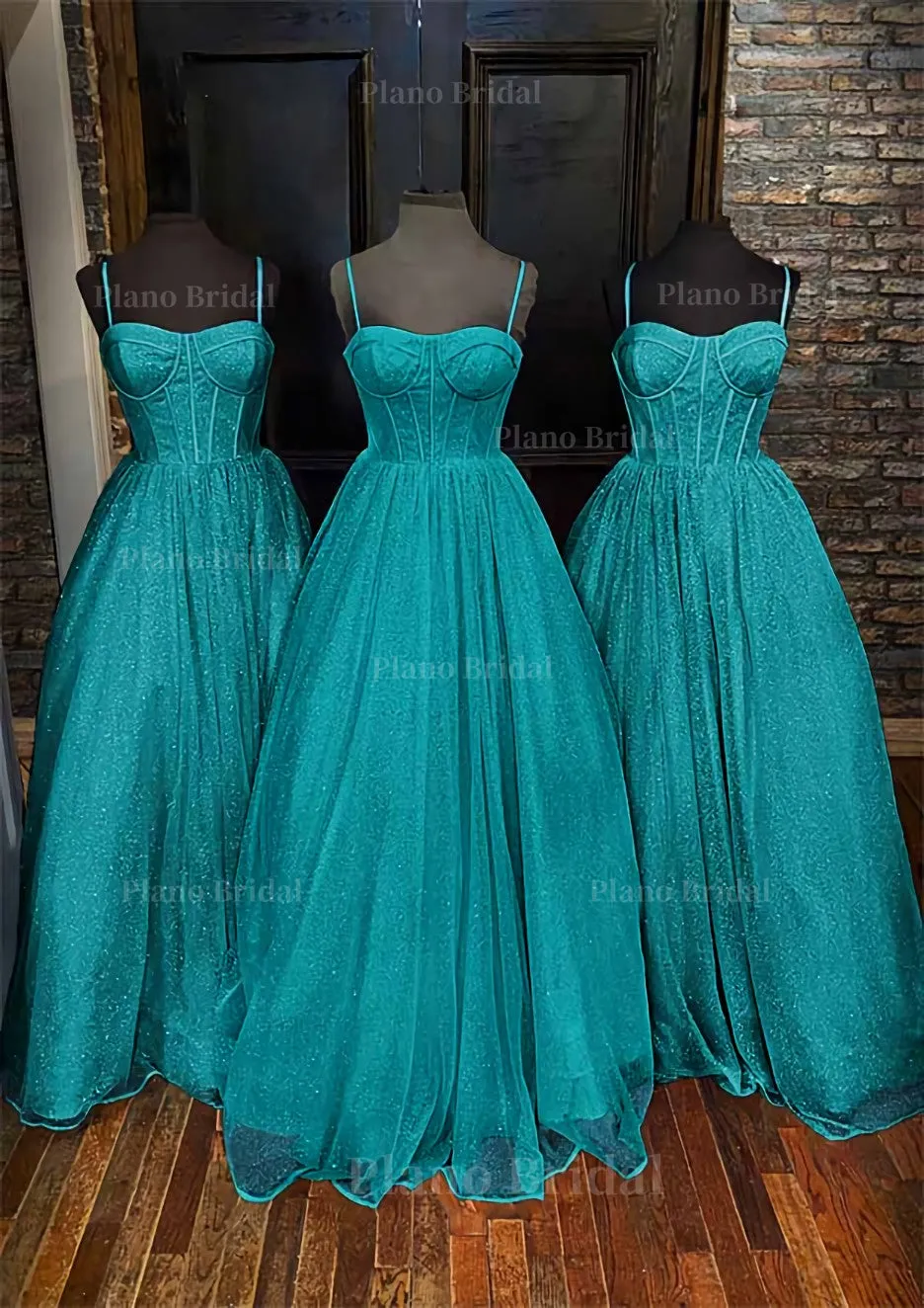 A-line Sweetheart Spaghetti Straps Long/Floor-Length Glitter Prom Dress With Pockets