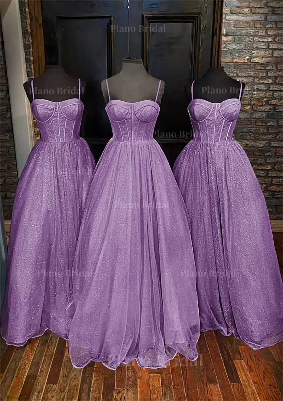 A-line Sweetheart Spaghetti Straps Long/Floor-Length Glitter Prom Dress With Pockets