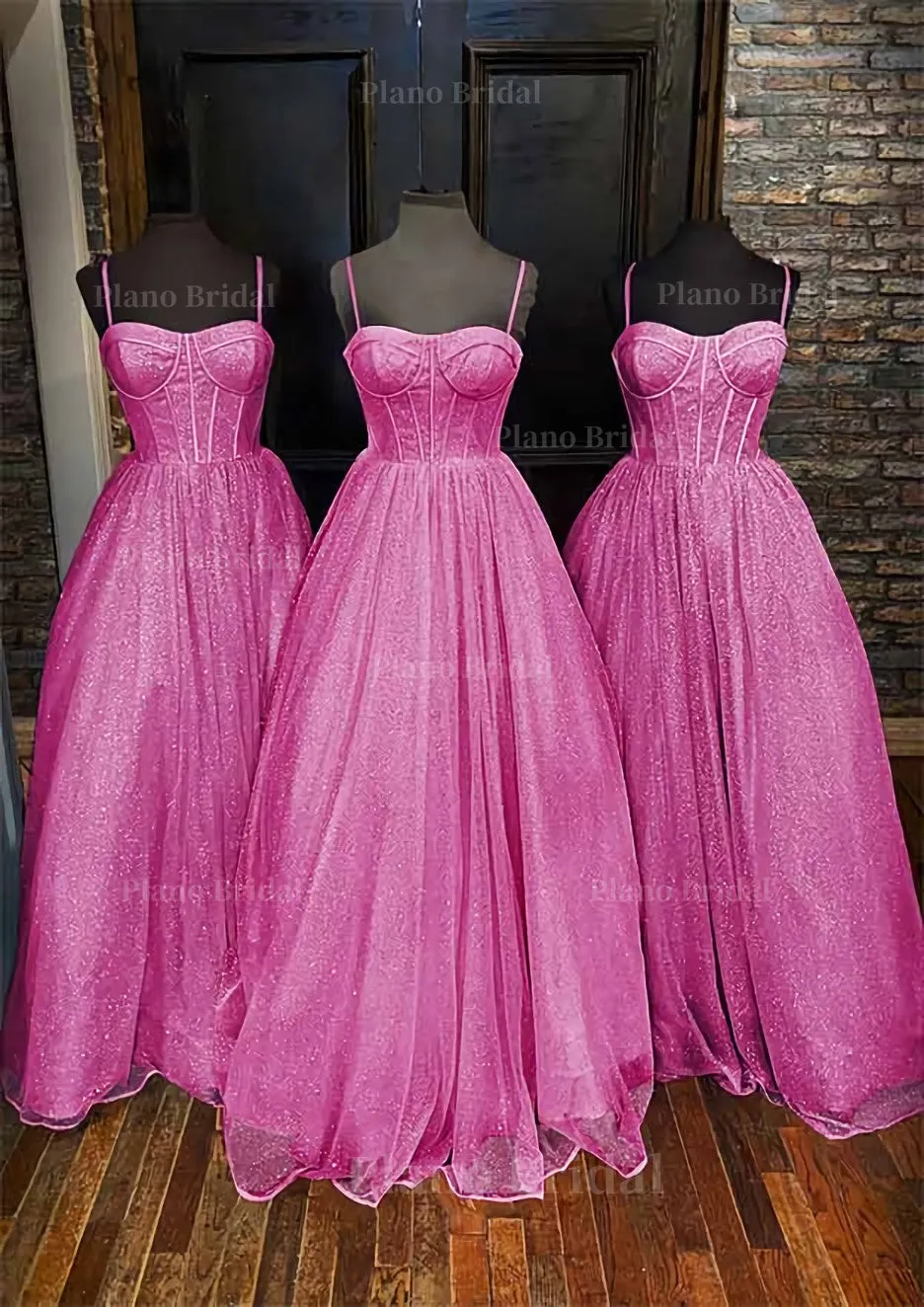 A-line Sweetheart Spaghetti Straps Long/Floor-Length Glitter Prom Dress With Pockets