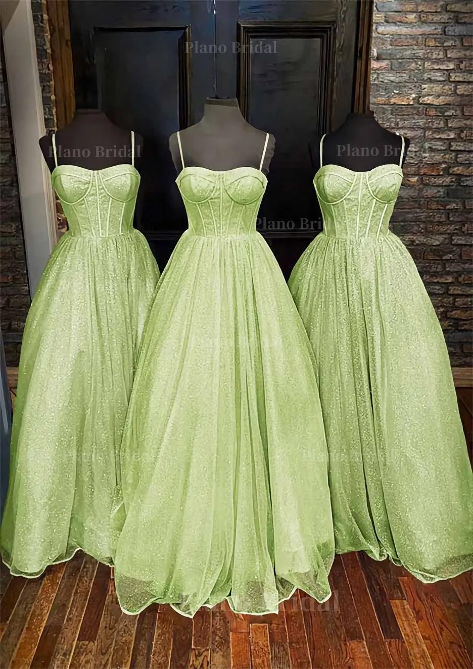 A-line Sweetheart Spaghetti Straps Long/Floor-Length Glitter Prom Dress With Pockets