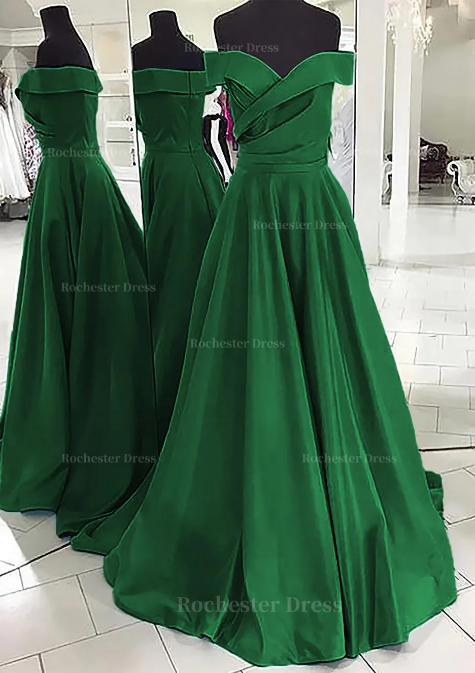 A-line/Princess Off-the-Shoulder Sleeveless Sweep Train Satin Prom Dress