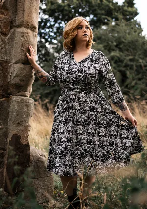 Addams Mono Skull Print Cotton Swing Dress