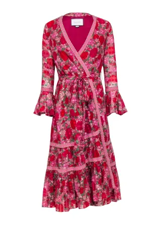 Alexis - Pink & Green Floral Wrap Dress Sz XS