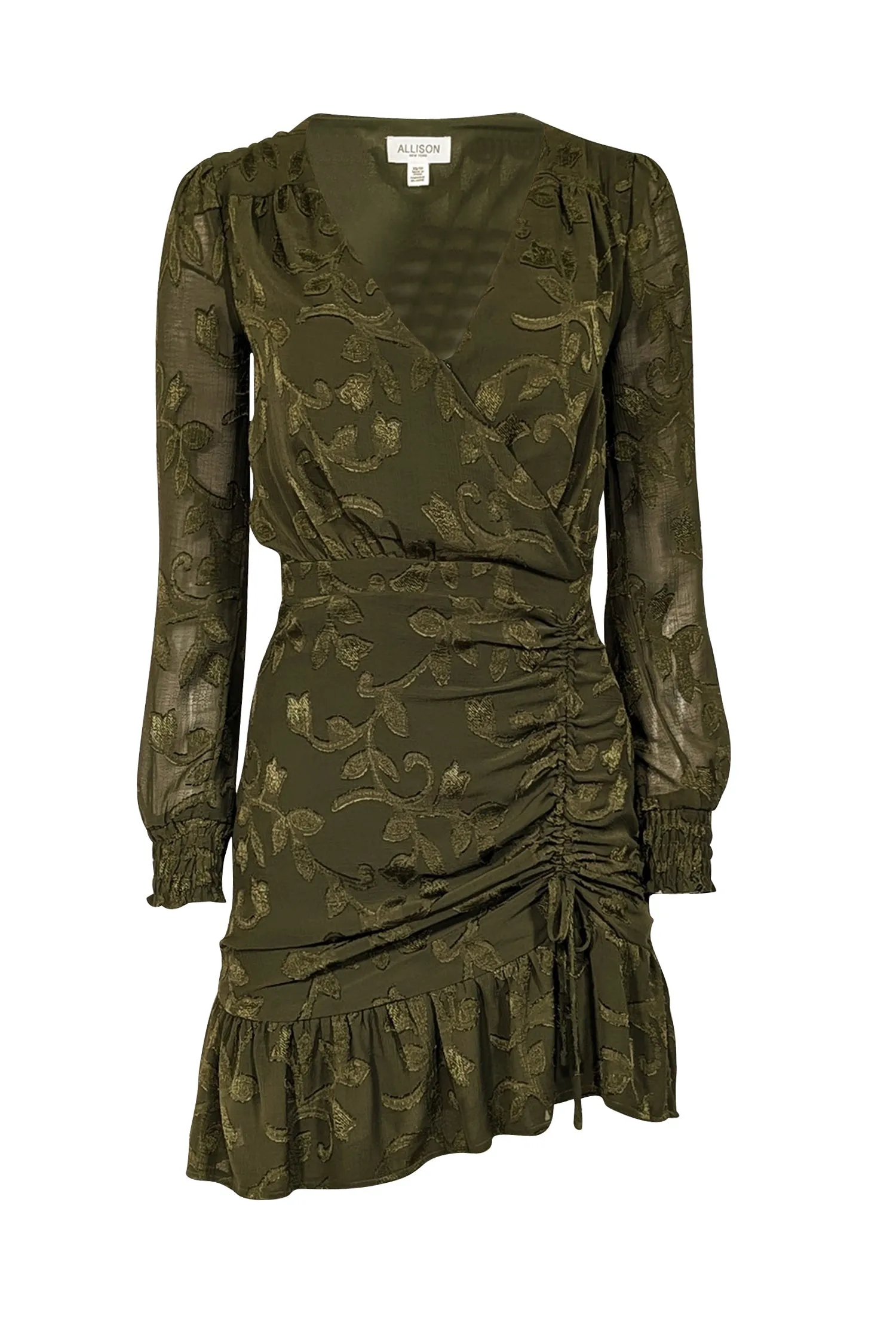 Allison - Green Textured Wrap Bodice Drawstring Detail Dress Sz XS