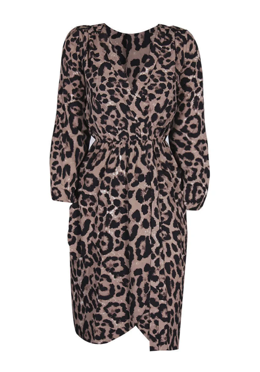 Animal Print V-Neck Wrap Dress