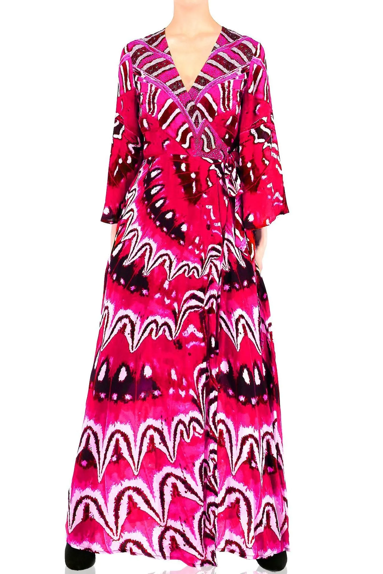 Annabella Butterfly Print Long Sleeve Wrap Dress