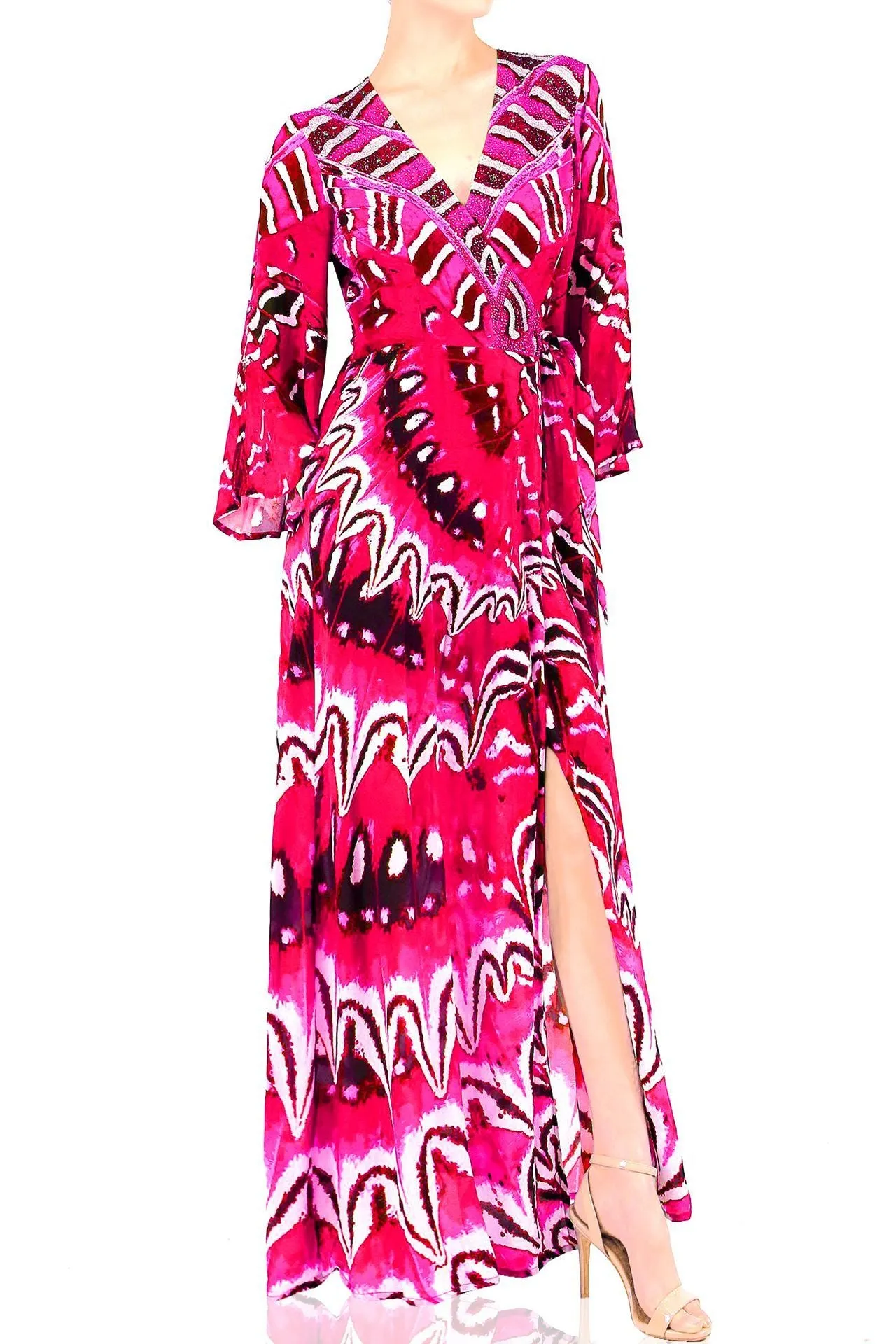 Annabella Butterfly Print Long Sleeve Wrap Dress