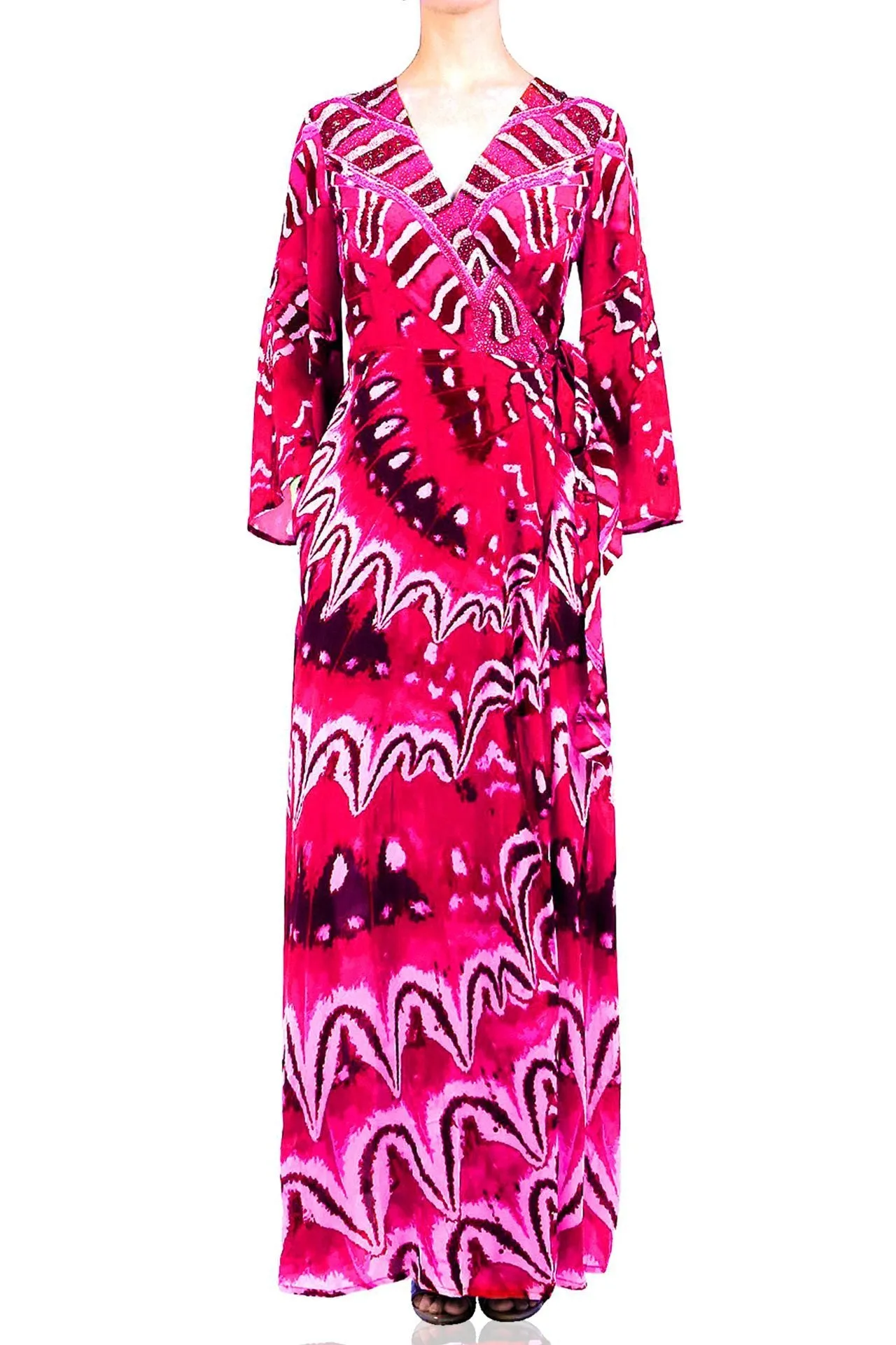 Annabella Butterfly Print Long Sleeve Wrap Dress