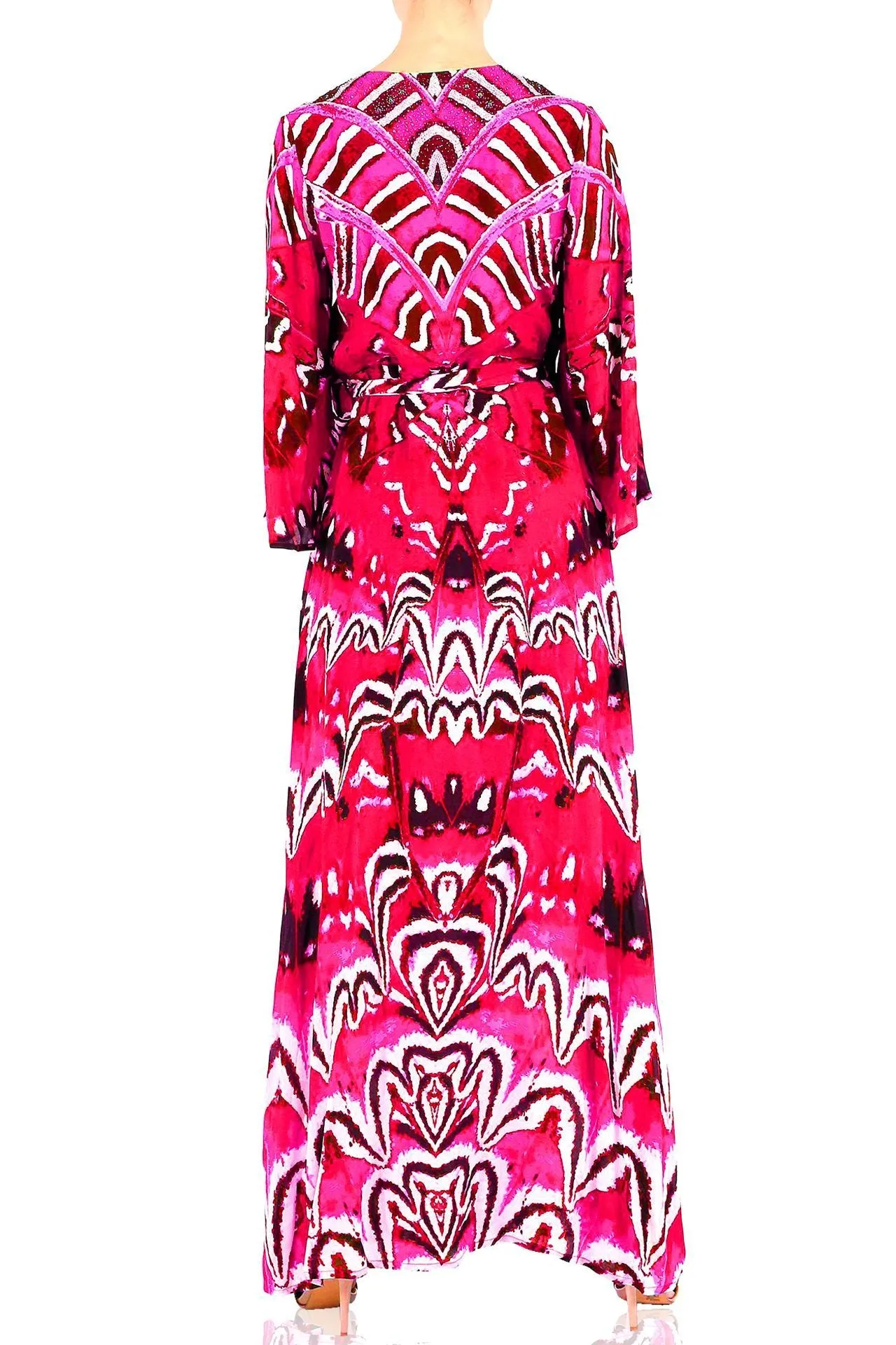 Annabella Butterfly Print Long Sleeve Wrap Dress