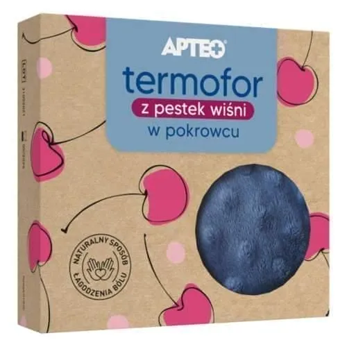 Apteo Cherry seed hot water bottle in a cover blue