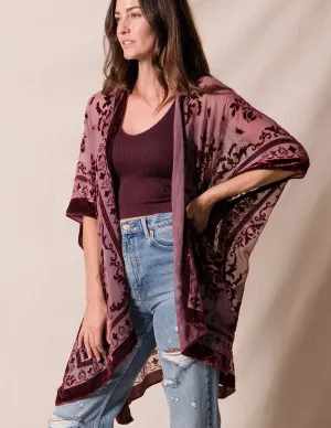 Ariana Velvet Kimono Wrap - Burgundy