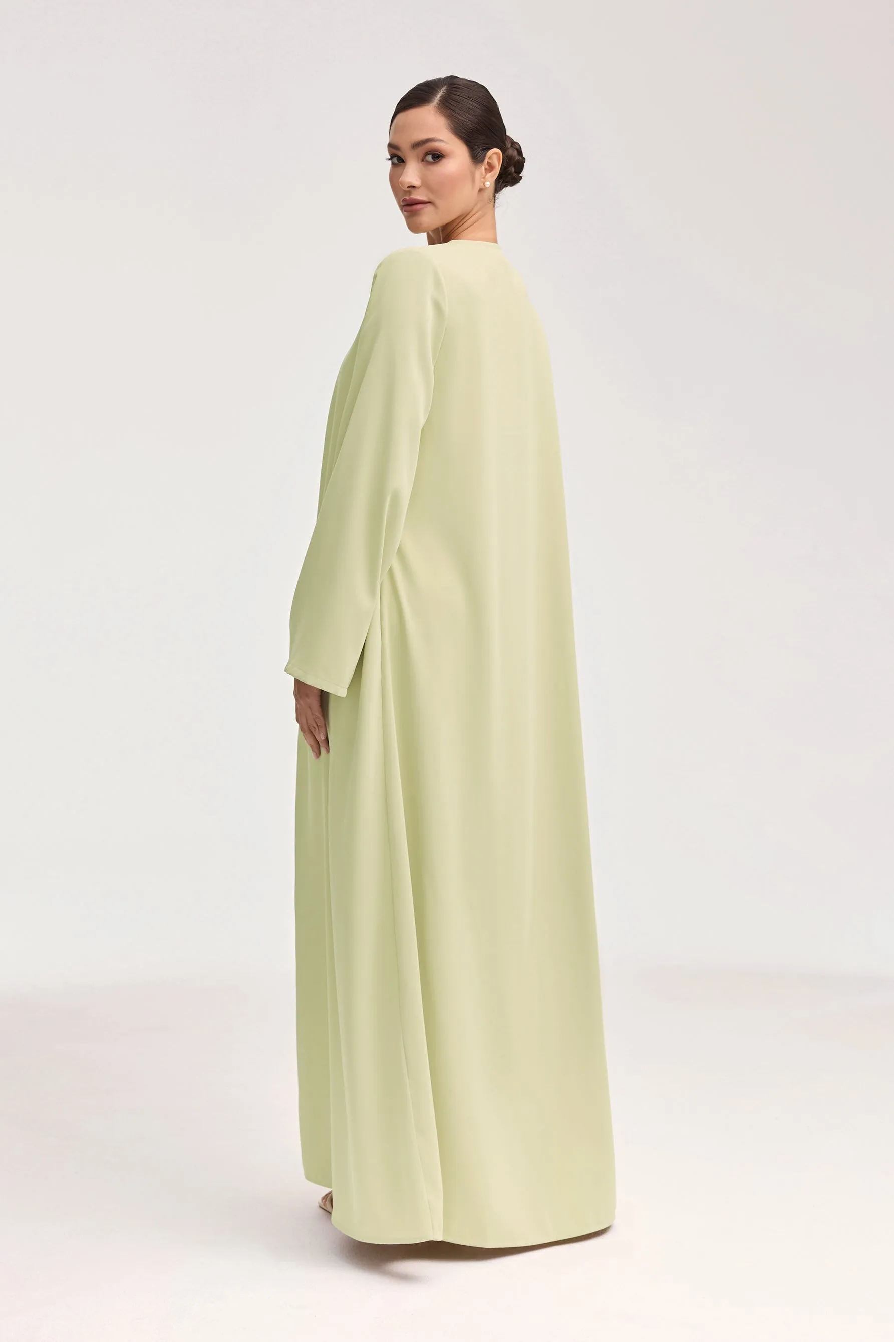 Asalah Wrap Waist Maxi Dress & Abaya Set - Pistachio