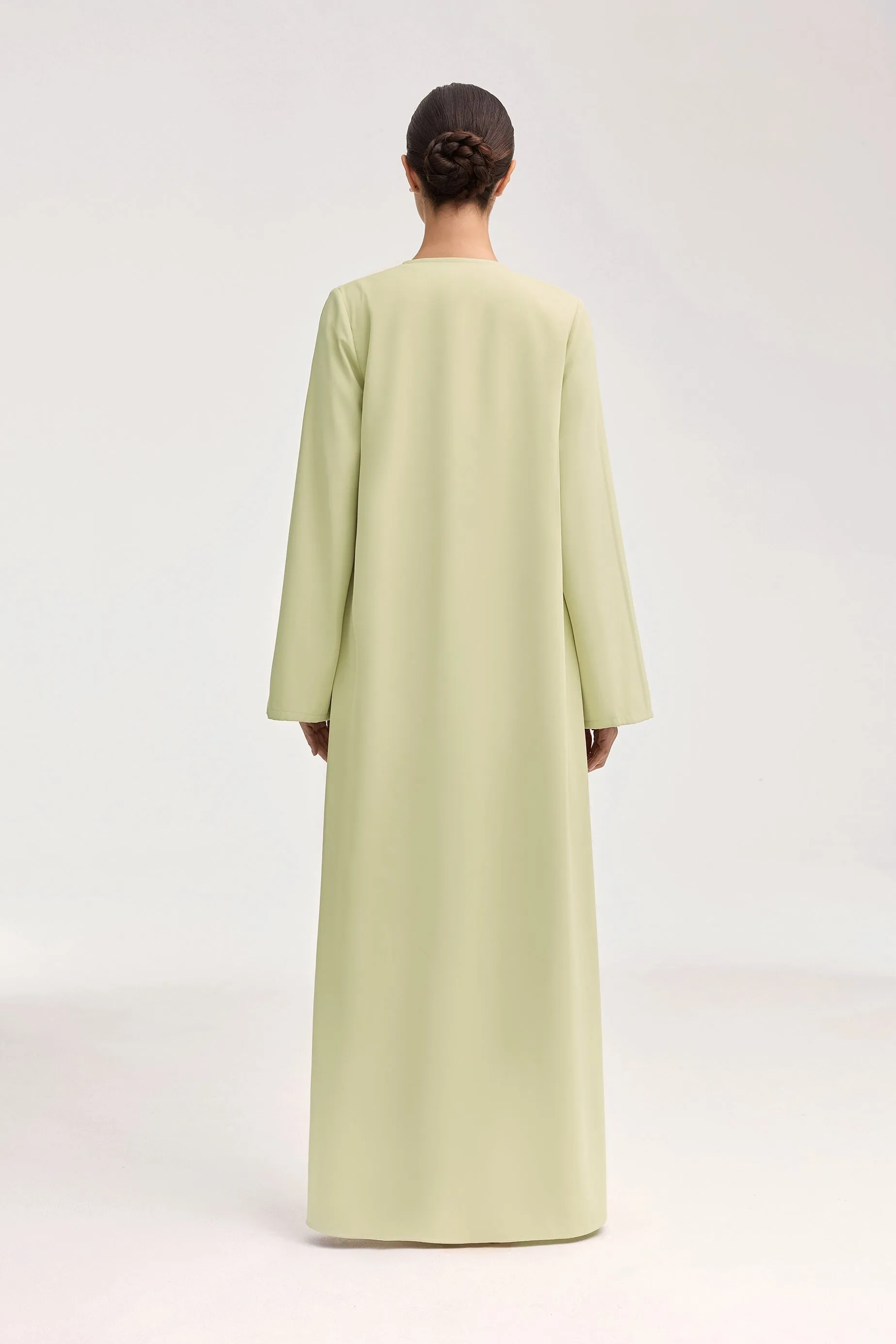 Asalah Wrap Waist Maxi Dress & Abaya Set - Pistachio