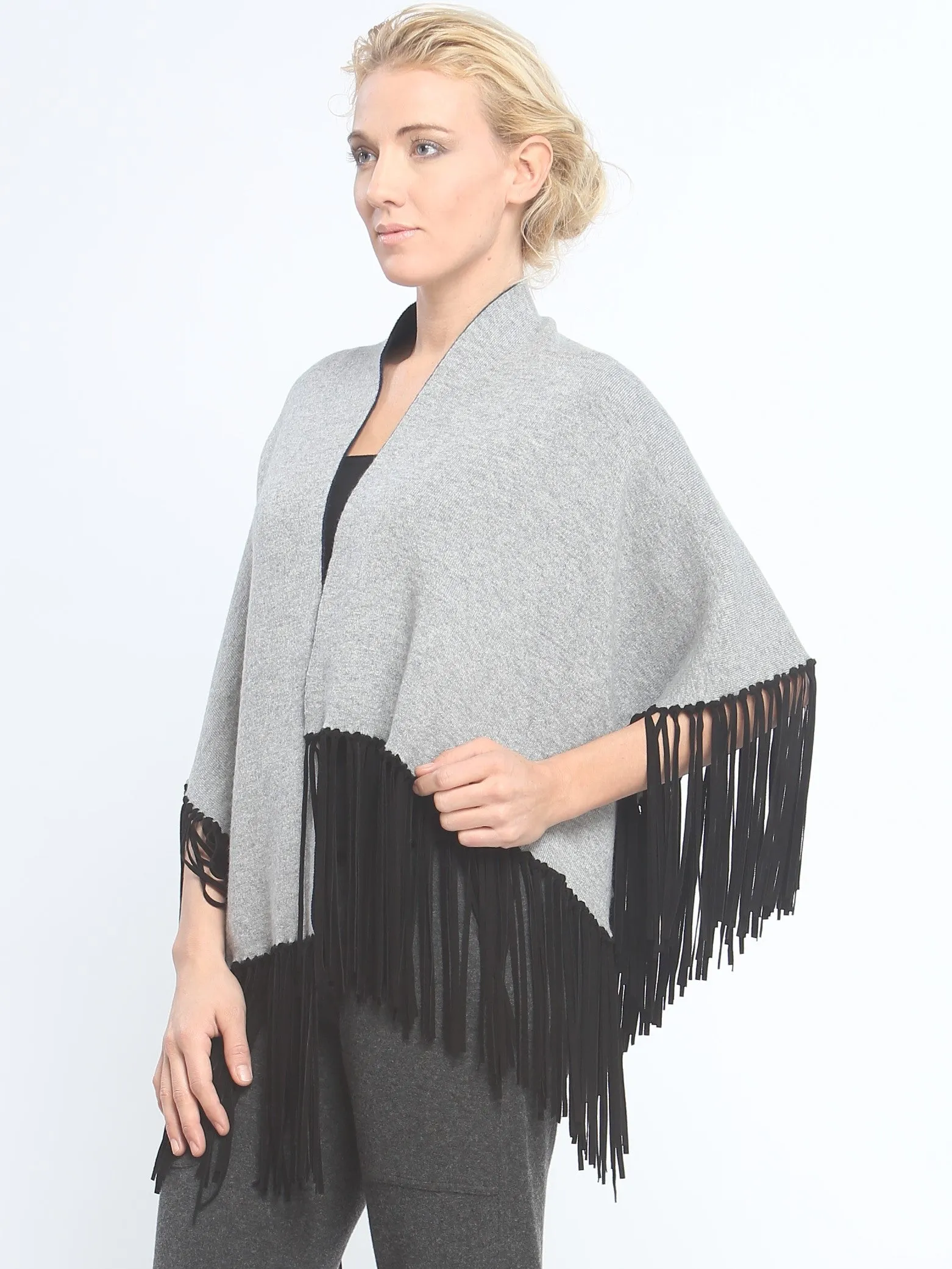 Asymmetrical Reversible Fringed Wrap