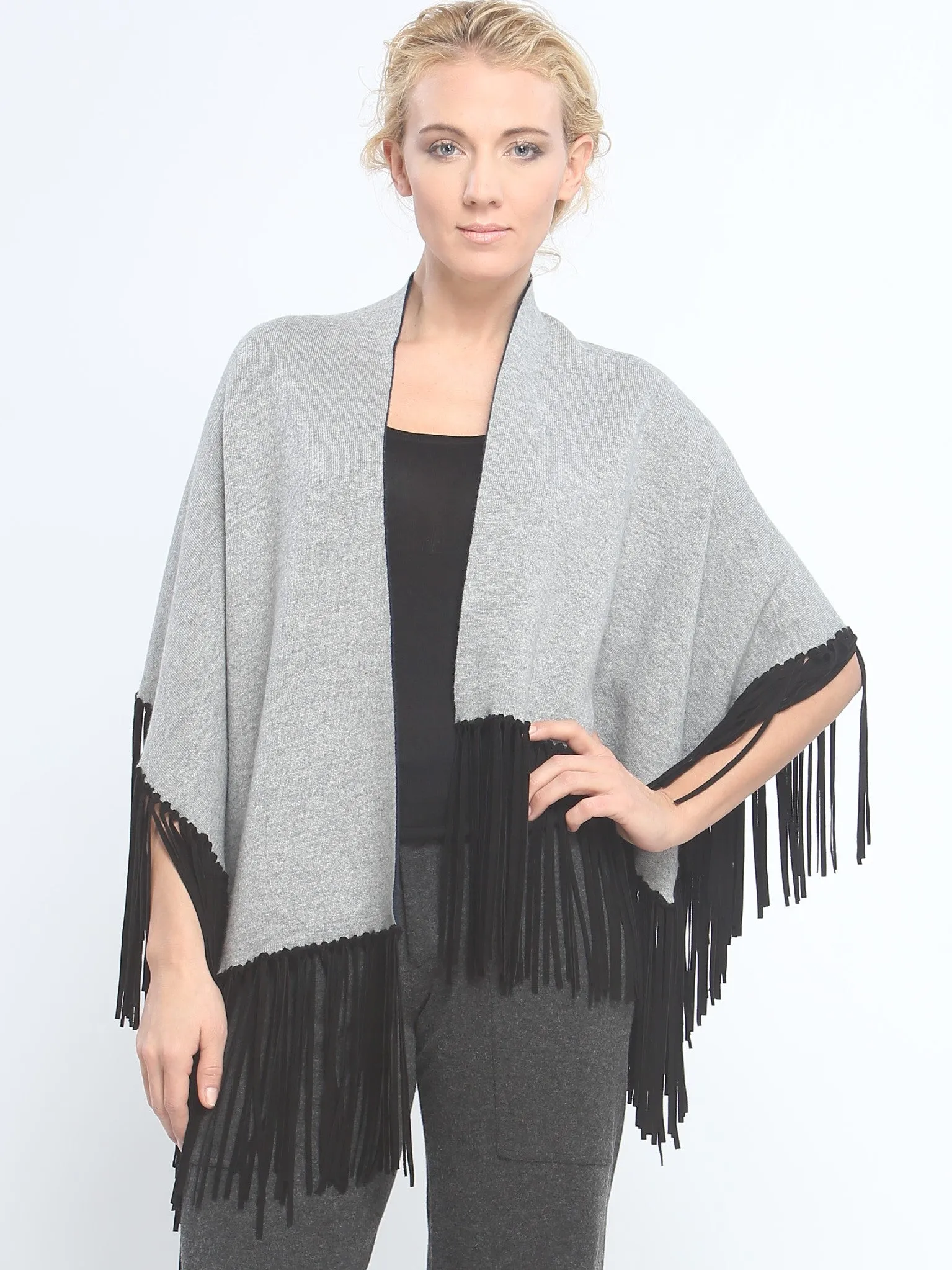 Asymmetrical Reversible Fringed Wrap