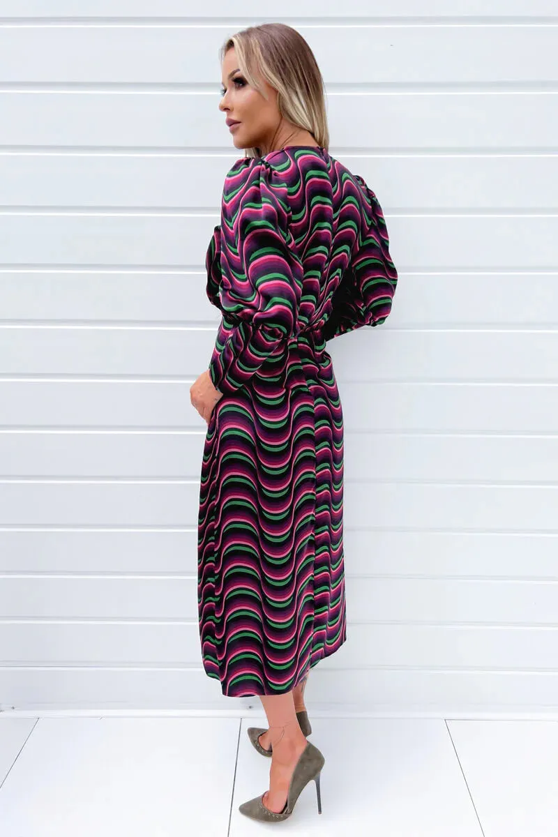 AX PARIS MULTI PRINTED LONG SLEEVE WRAP TOP MIDI DRESS