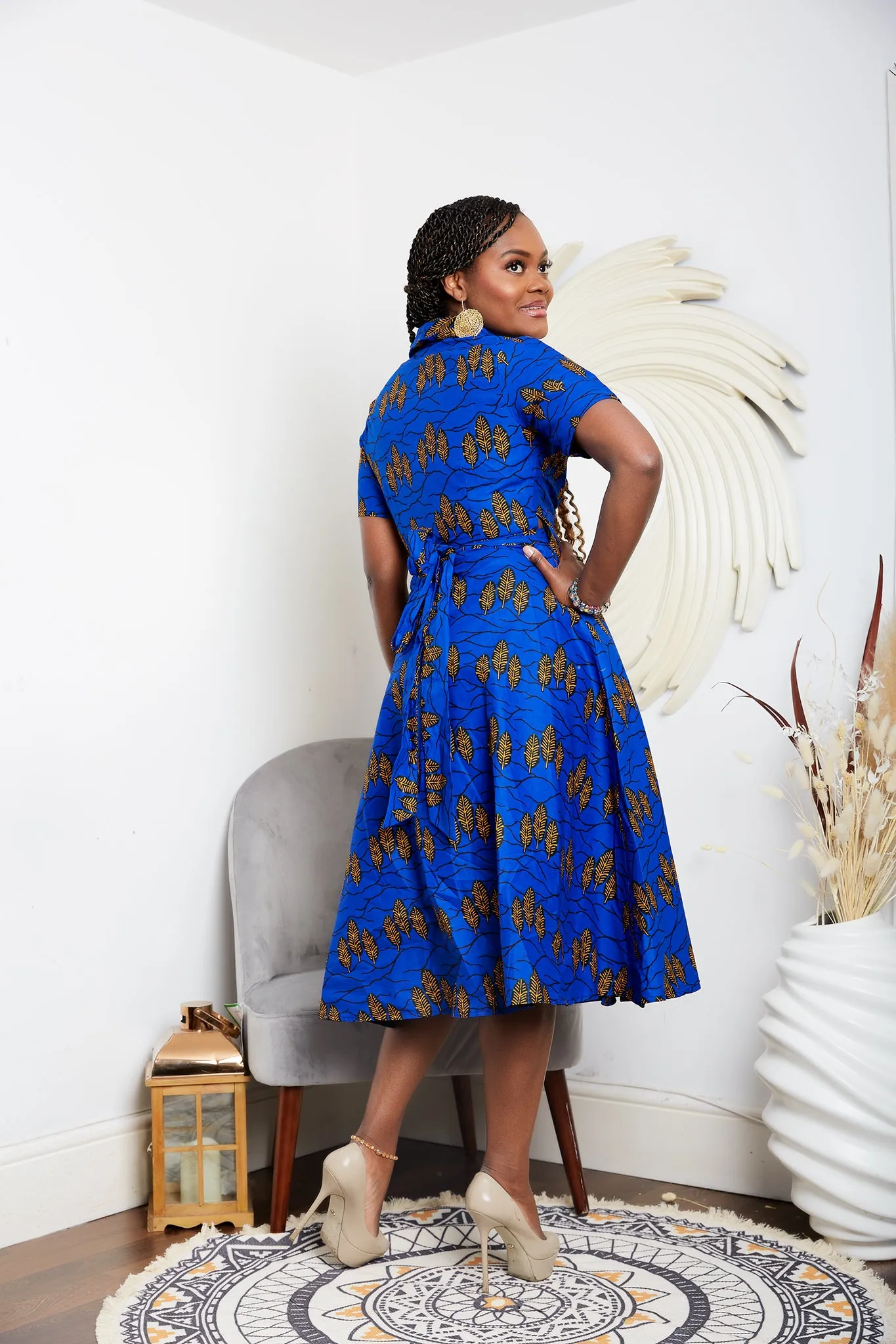 BACK IN STOCK - African Print Wrap Midi Dress - Abiba