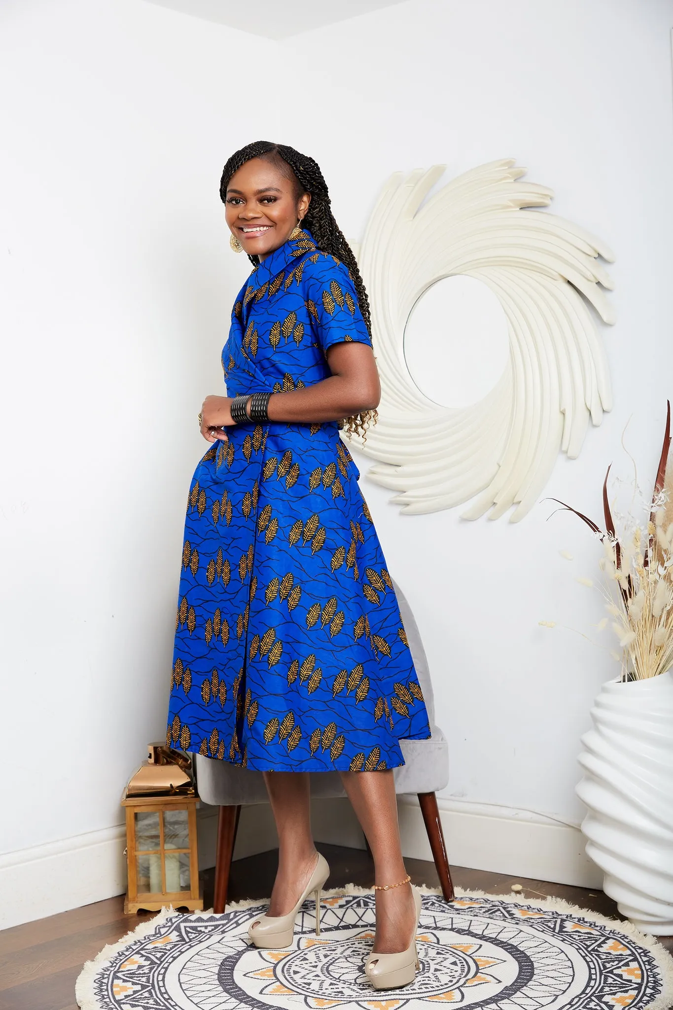 BACK IN STOCK - African Print Wrap Midi Dress - Abiba