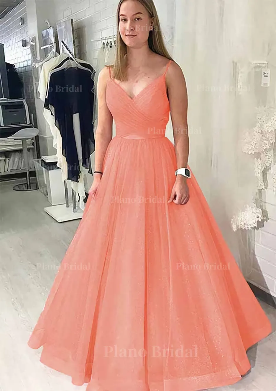 Ball Gown Long/Floor-Length Sparkling Tulle Prom Dress With Pleated