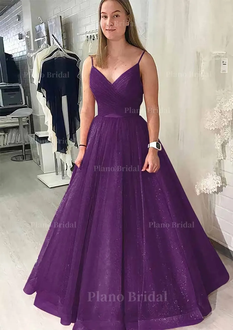 Ball Gown Long/Floor-Length Sparkling Tulle Prom Dress With Pleated