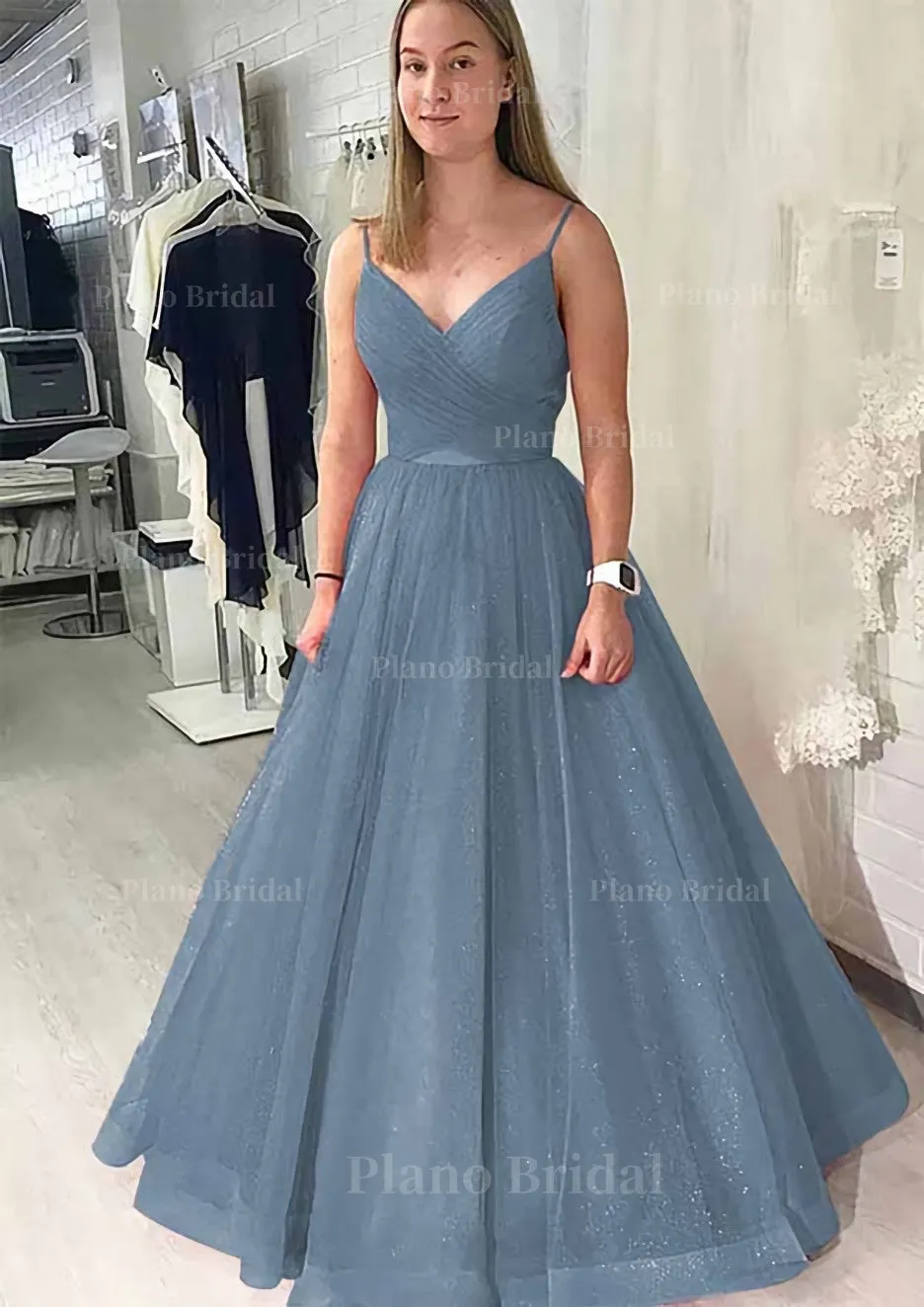 Ball Gown Long/Floor-Length Sparkling Tulle Prom Dress With Pleated