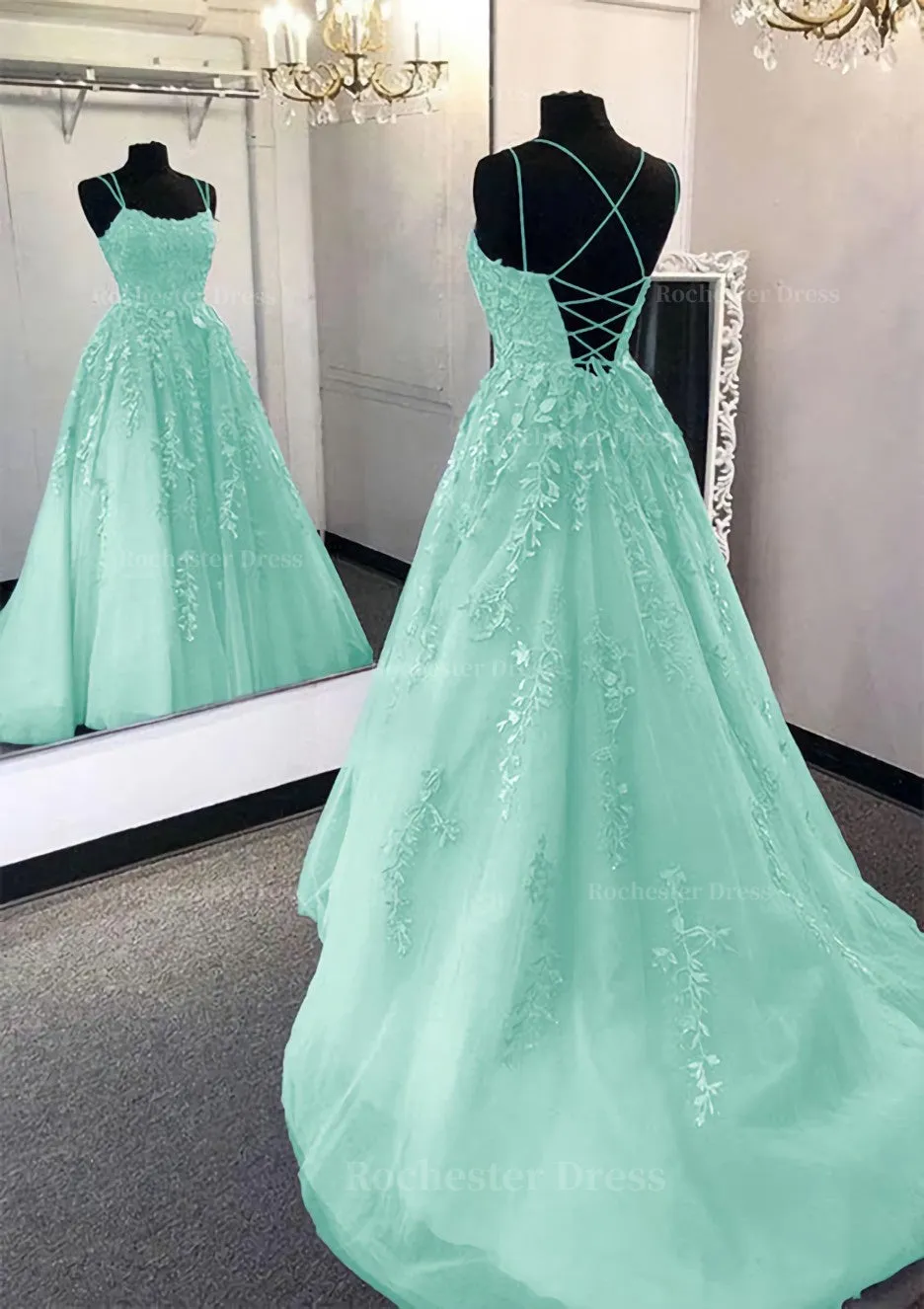 Ball Gown Scoop Neck Long/Floor-Length Tulle Prom Dress