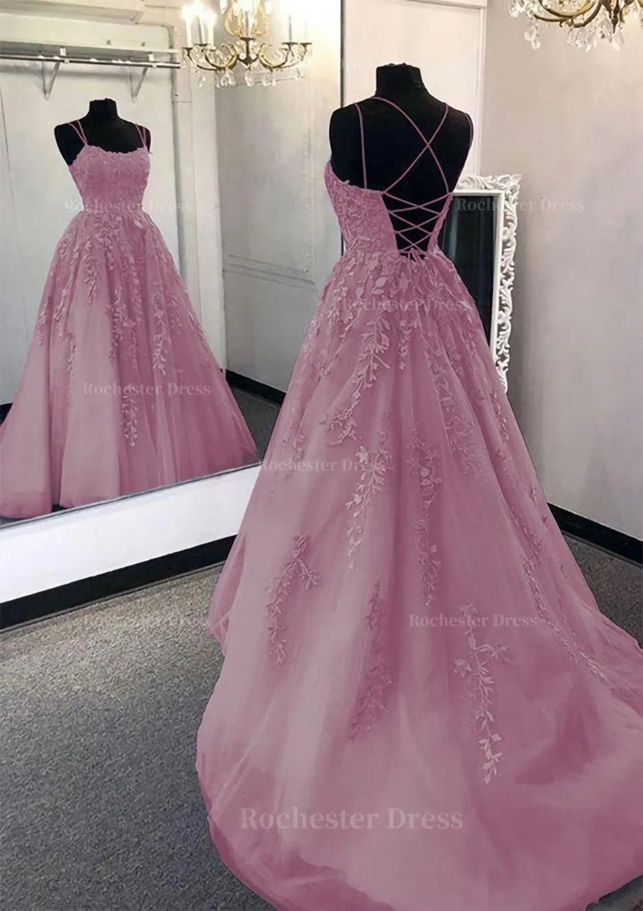 Ball Gown Scoop Neck Long/Floor-Length Tulle Prom Dress