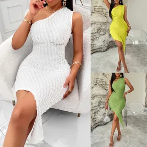 Beauty queen Slant Neck Solid Fit Wrap Hip Dress