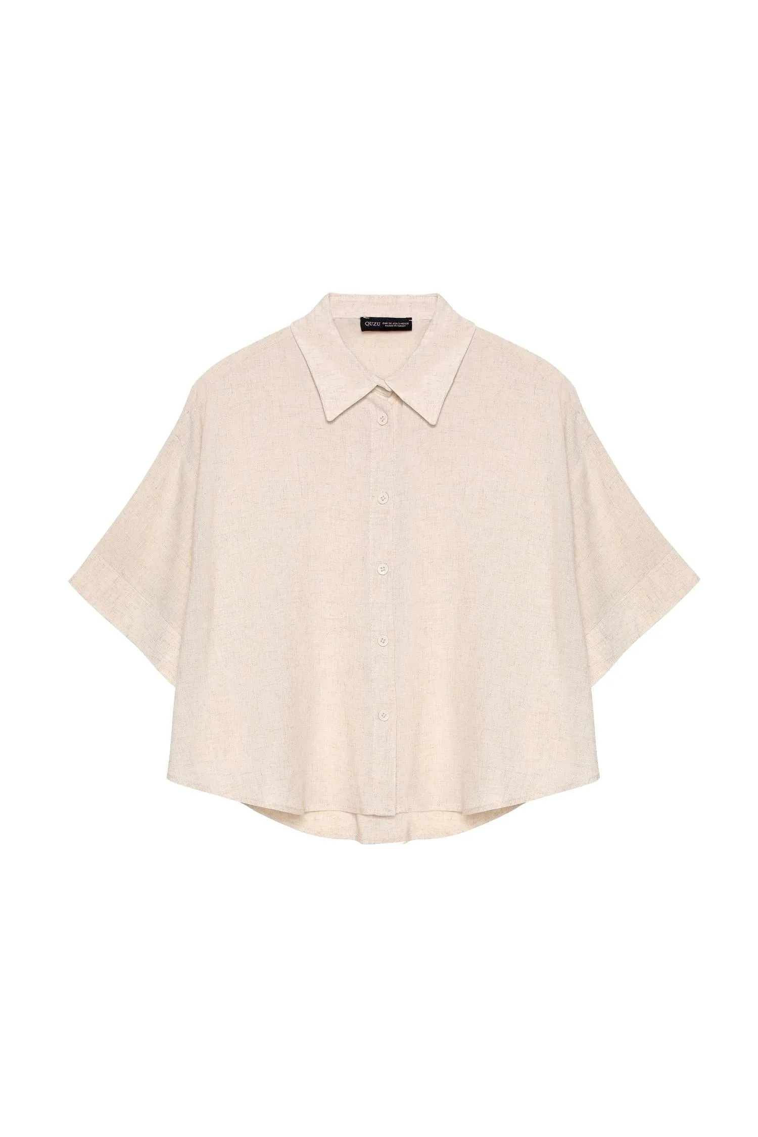 Beige linen crop shirt