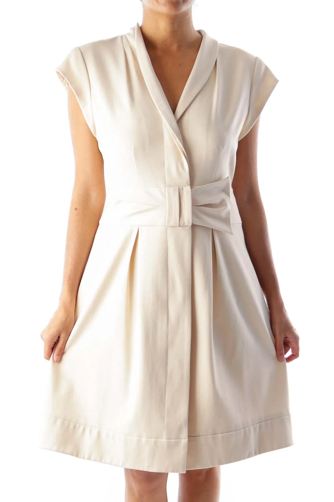 Beige Wrap Bow Dress