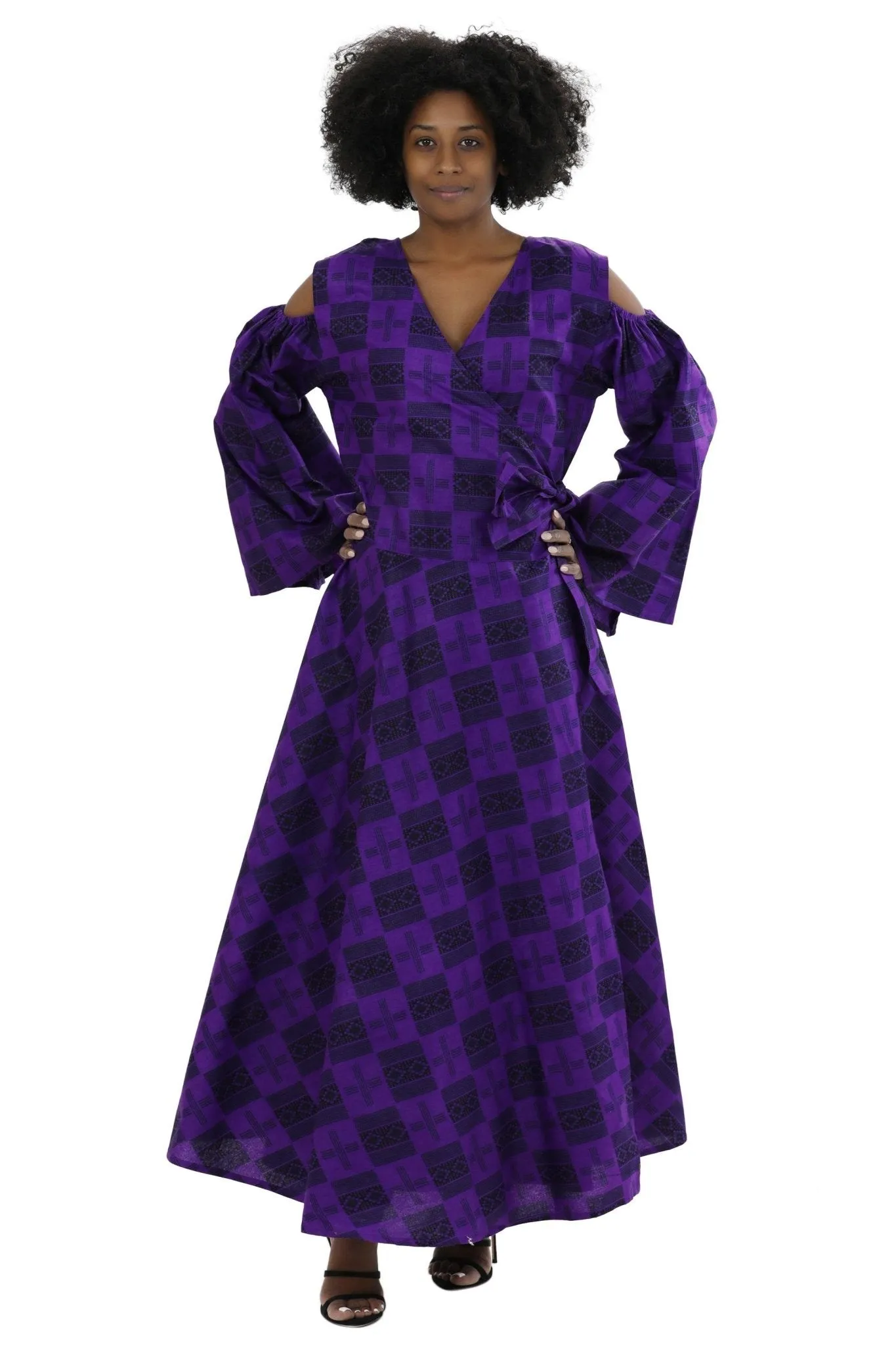 Bell Sleeves African Print Wrap Dress 1918