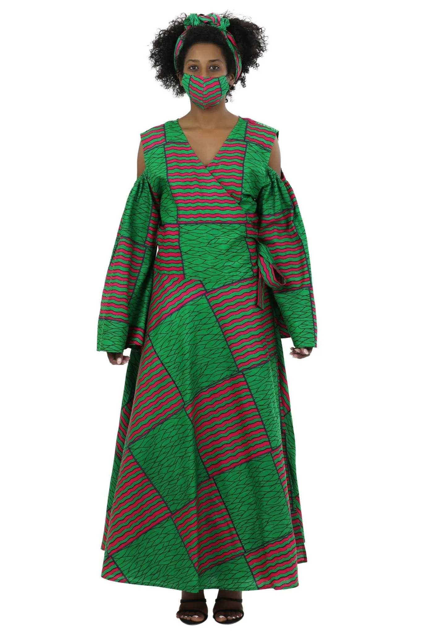 Bell Sleeves African Print Wrap Dress 1918