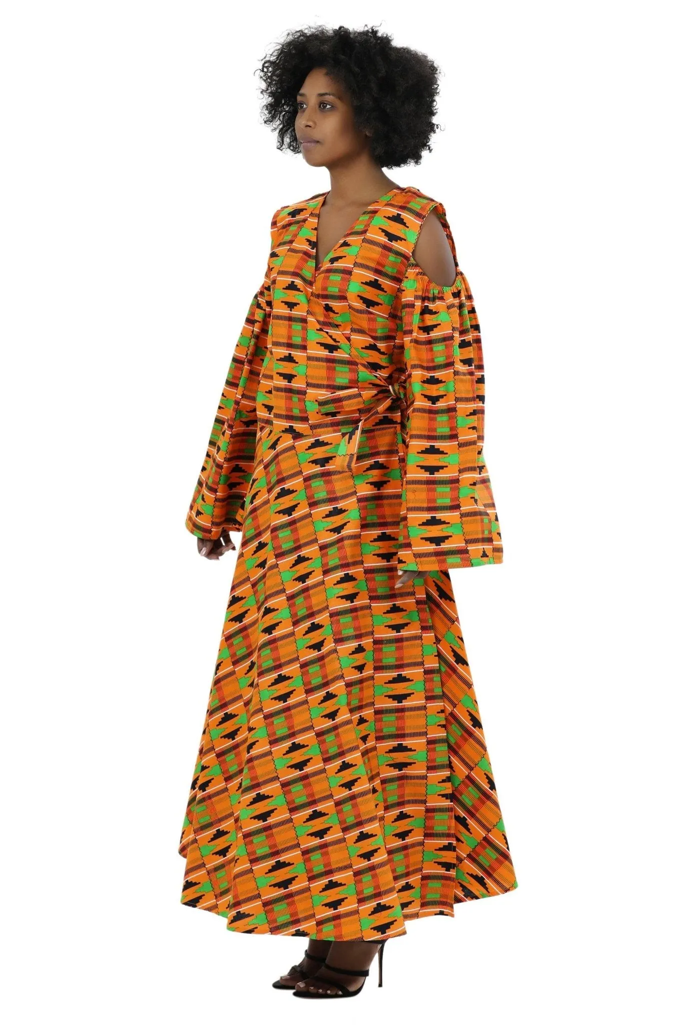 Bell Sleeves African Print Wrap Dress 1918