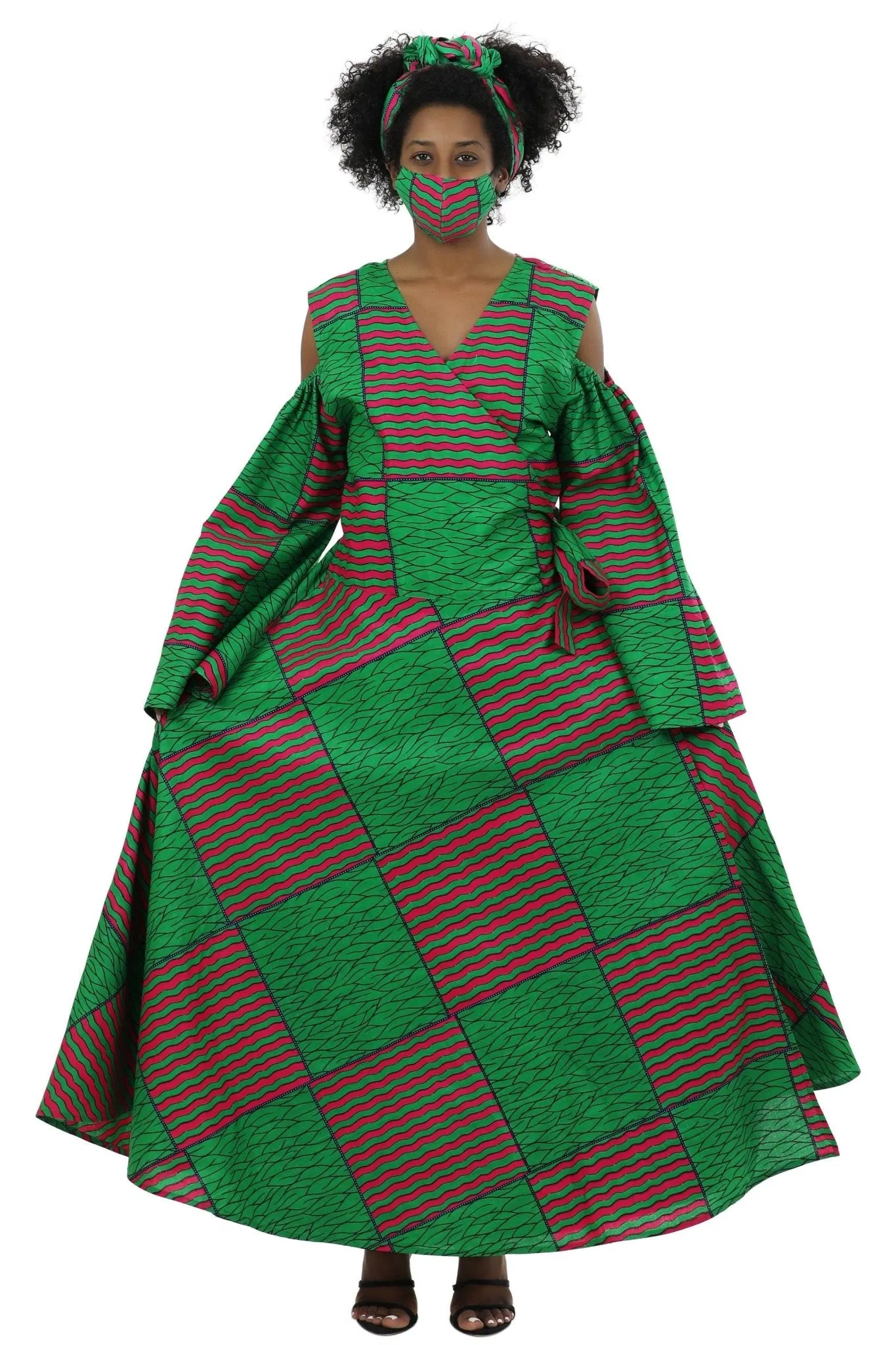 Bell Sleeves African Print Wrap Dress 1918